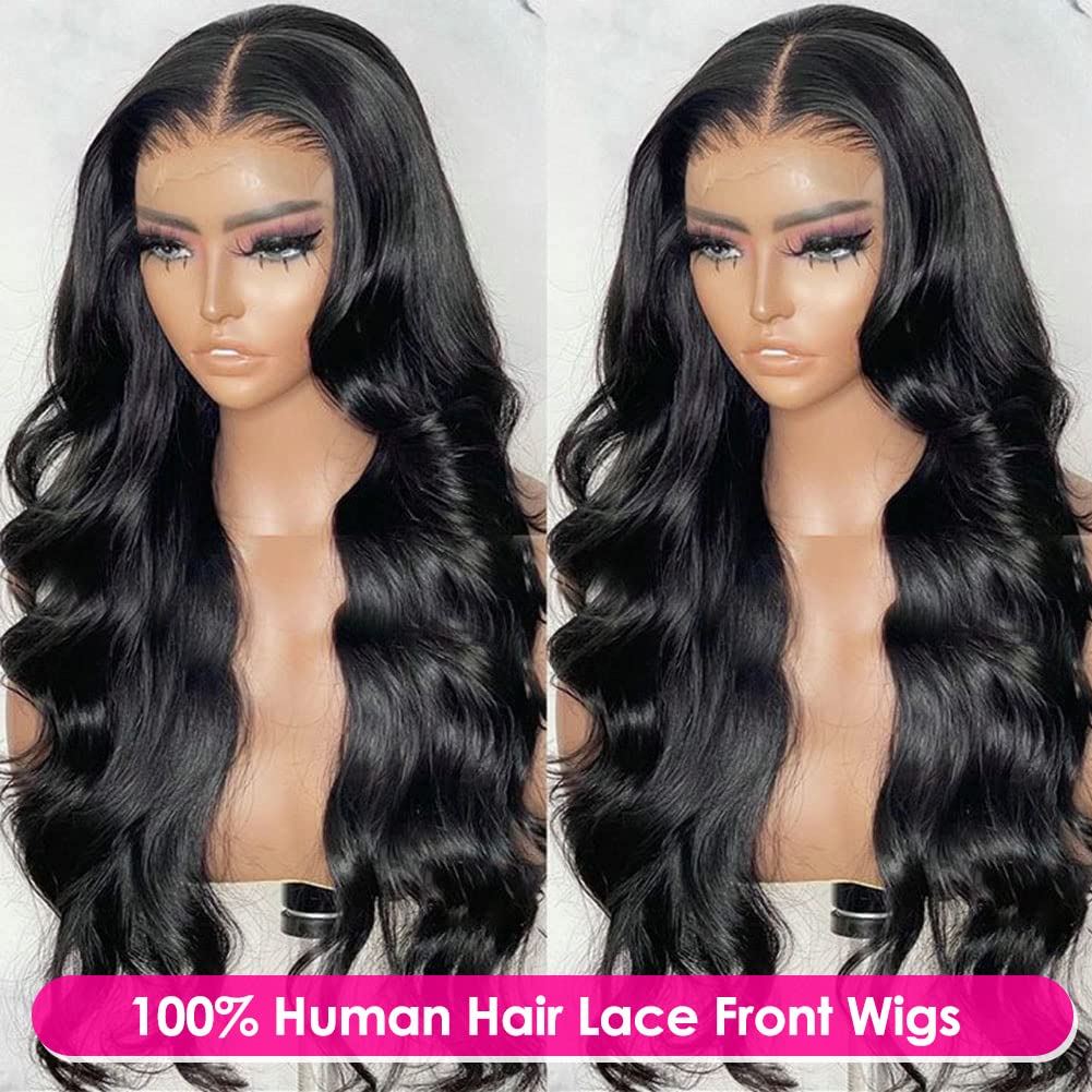 Hedy 4x4 Lace Front Wigs Human Hair Wigs for Black Women Pre Plucked with Baby Hair 220% Density Body Wave Glueless 10A Brazilian Lace Closure Wigs Human Hair Natural Color(20 Inch)