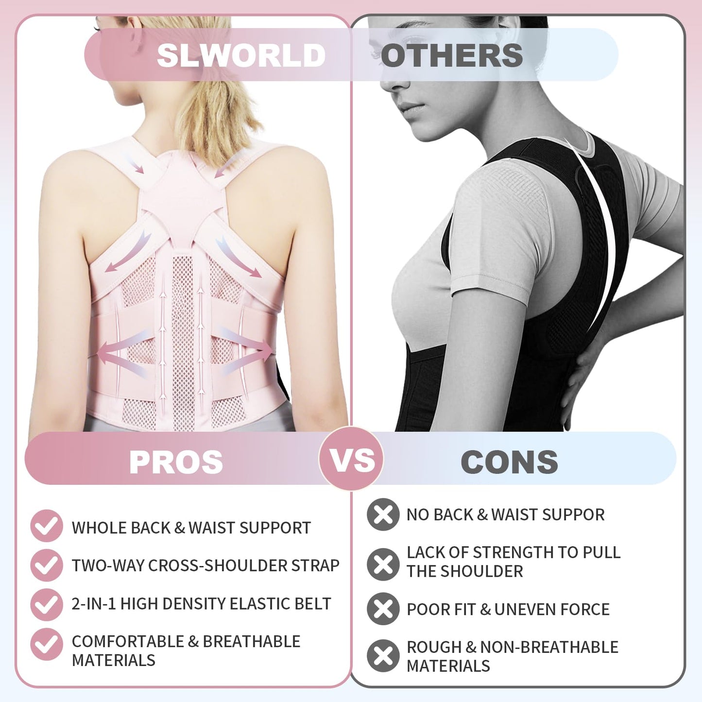 Posture Corrector for Women and Men Upgraded Back Brace, Adjustable Back Support for Upper and Lower Back Pain Relief, Shoulder Straightener for Hunchback, Scoliosis, Lumbar, Spine (Pink, Medium)