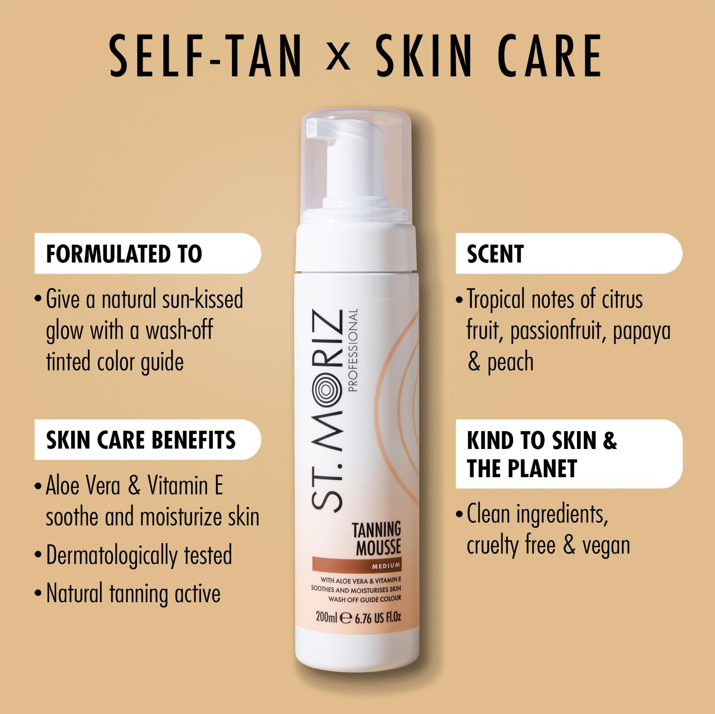 St. Moriz Professional Medium Self Tanner Mousse with Tanning Mitt Bundle - 200ml - Sunless Instant Self Tanning Foam for a Golden, Natural Looking Fake Tan - Moisturizing Aloe Vera & Vitamin E