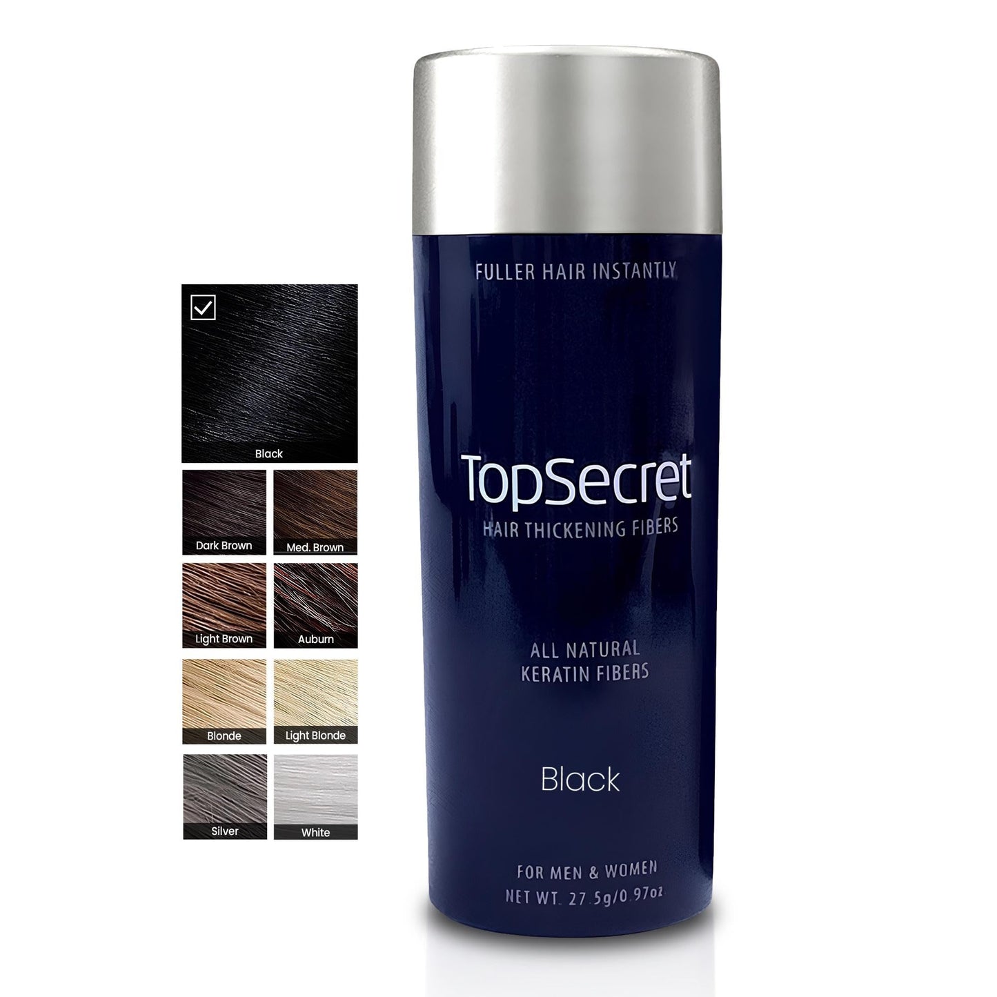 Top Secret Hair Thickening Building Fibers Refills - Undetectable & Natural Hair Filler - for Men & Women - Instantly Fill In Fine Thinning Hair - Weather & Sweat Resistant (Black, Large)