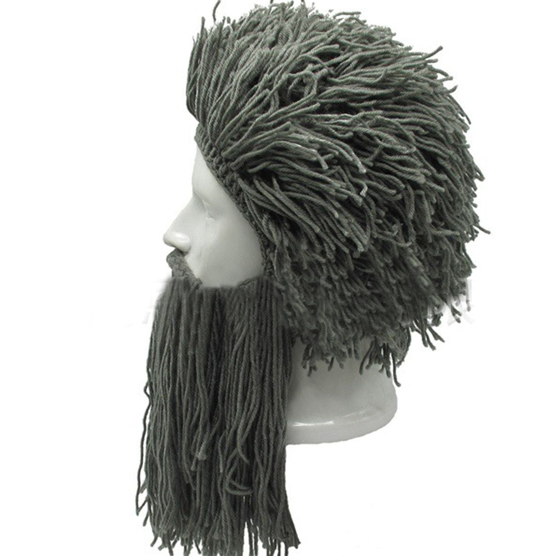 LerBen Men Women Knit Bearded Hats Handmade Wig Winter Warm Ski Mask Beanie (Light Gray)
