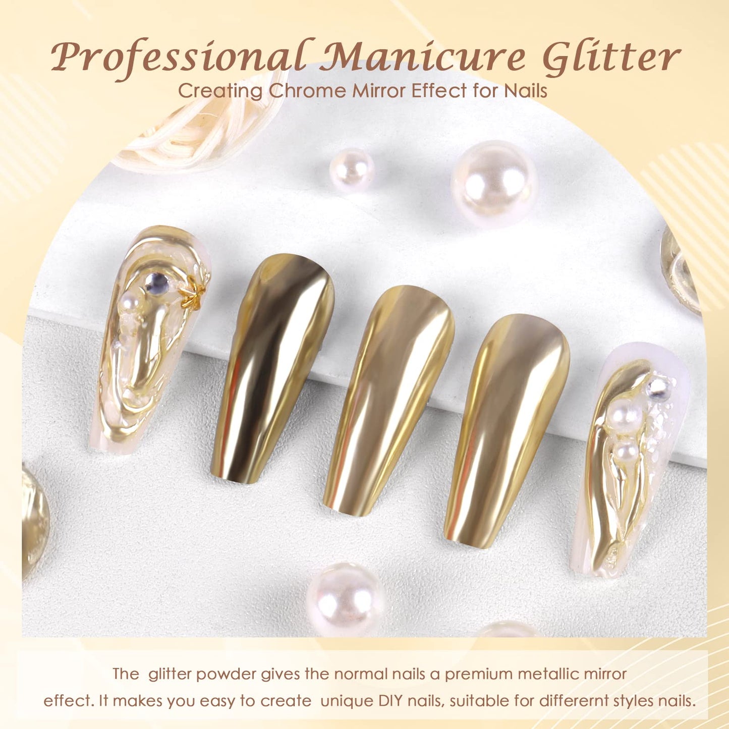 Laza Chrome Nail Powder Mirror Effect Metallic Dust Holographic Glitter Glazed Manicure Decoration Reflective Pigment for DIY Gel Polish Nail Art, Resin Craft, Gifts - Silver Gold