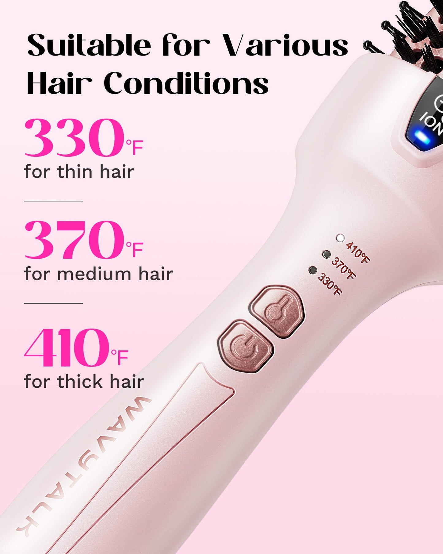 Wavytalk Updated Version Thermal Brush, 1.5 Inch Negative Ion Blowout Express Thermal Round Brush Creates Salon-Quality Blowouts, lonic Frizz Reduction Makes Hair Shinier & Smoother (Millennial Pink)