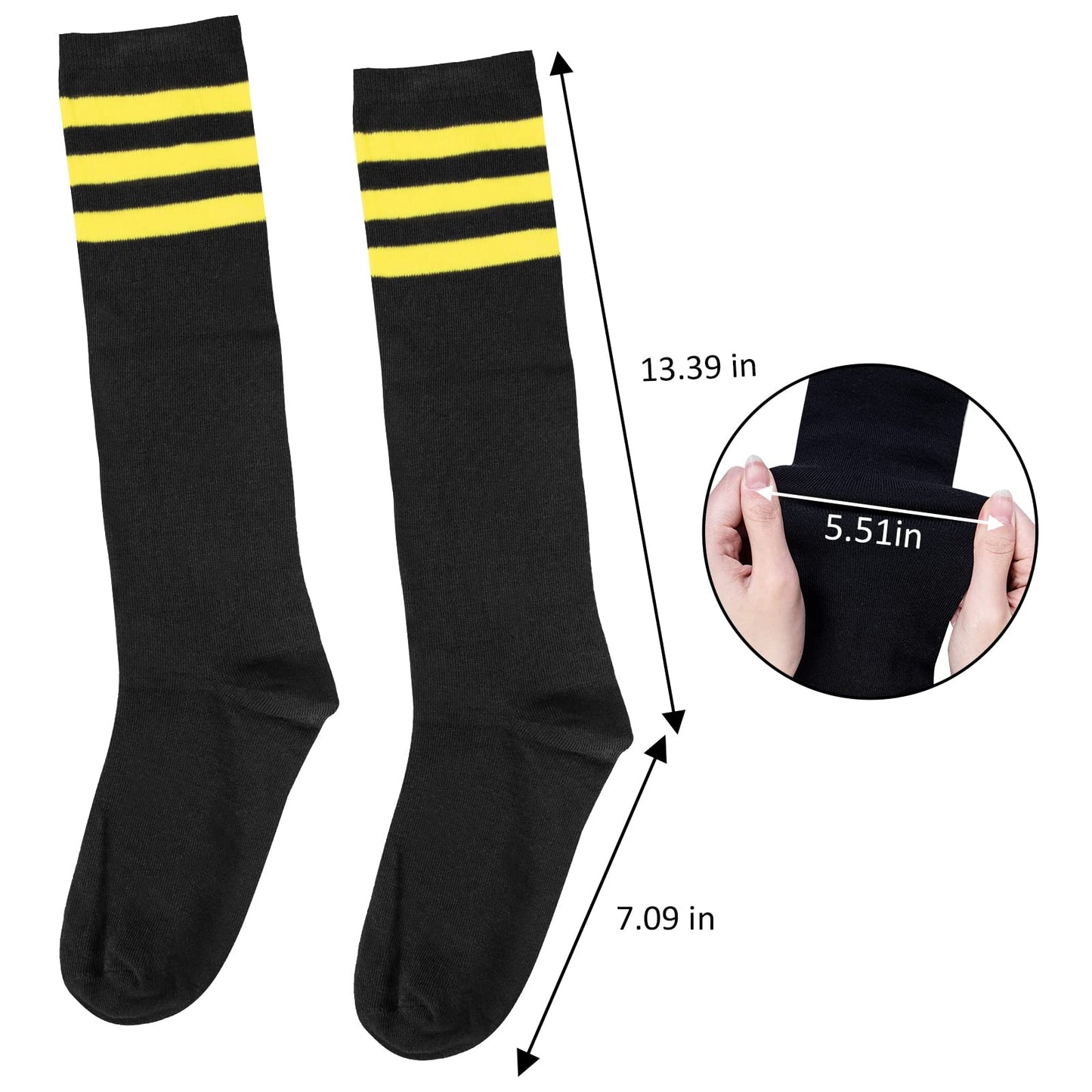 Women's 4 Pairs Knee High Casual Solid Knit Socks, Black Stripe(4 Pairs)
