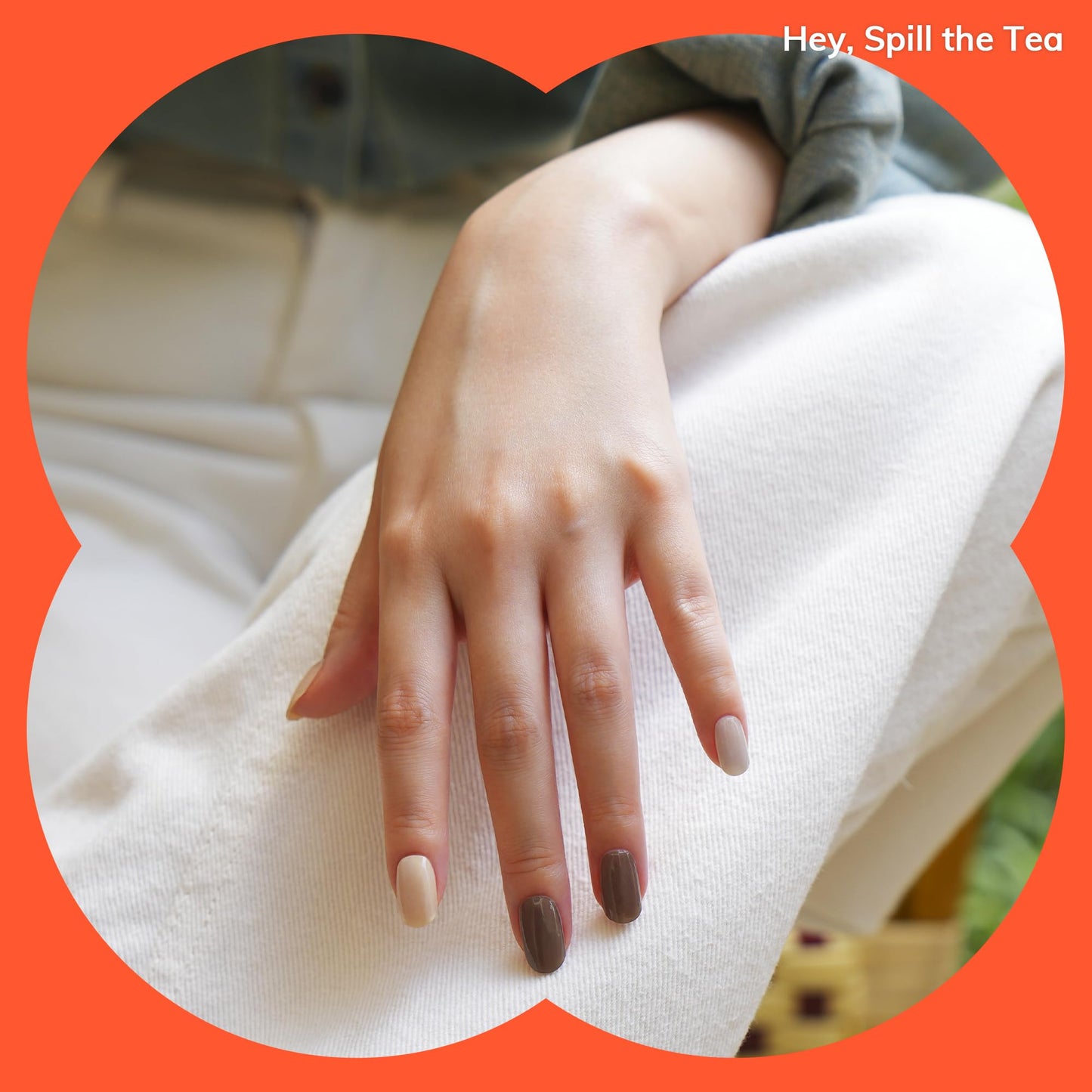 Heyhae Semi Cured Gel Nail Strips | Sun Cured Wraps No LED Lamp Needed - Easy Apply & Remove | Includes 28 Strips, 1 Prep Pad, 1 Nail File & 1 Wooden Stick - Hey, Spill The Tea