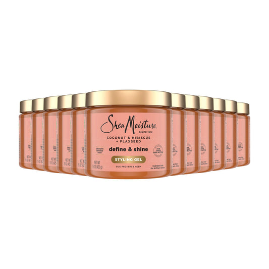 SheaMoisture Defining Styling Gel For Thick, Curly Hair Coconut & Hibiscus Paraben-Free Frizz Control Styling Gel 15 OZ, 12 count