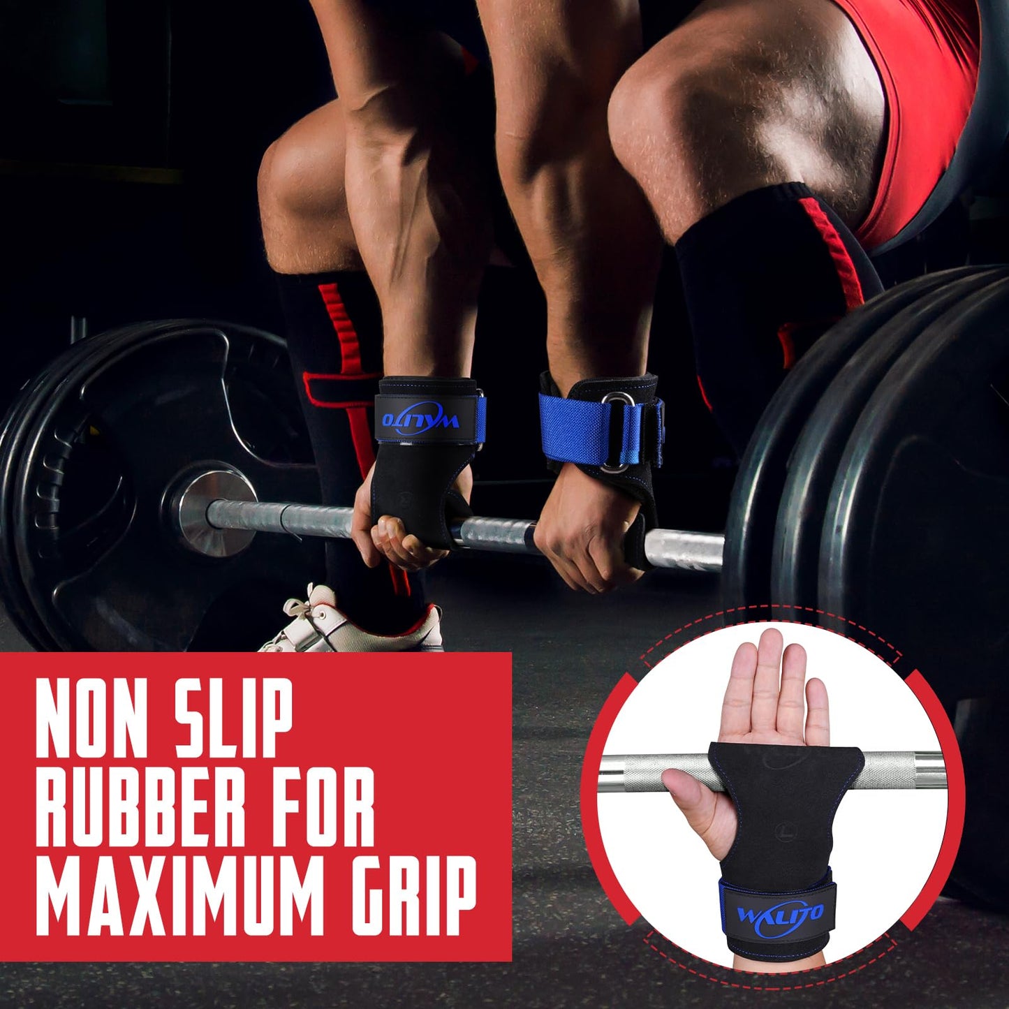 Walito Wrist Straps for Weightlifting - Double Layer Leather Lifting Straps for Gym Deadlift and Powerlifting, with Adjustable Neoprene Padded Wrist Wraps for Men/Women Weight Lifting