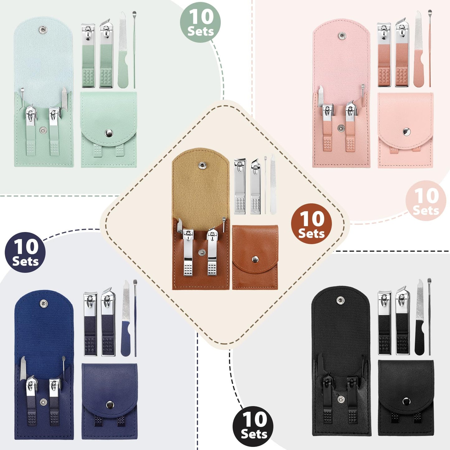 Geosar 50 Set Travel Manicure Kit Nail Clippers Pedicure Professional Nail Care Tools Stainless Steel Grooming Nail Set with Portable Travel Case Gifts for Family(Multi Colors)