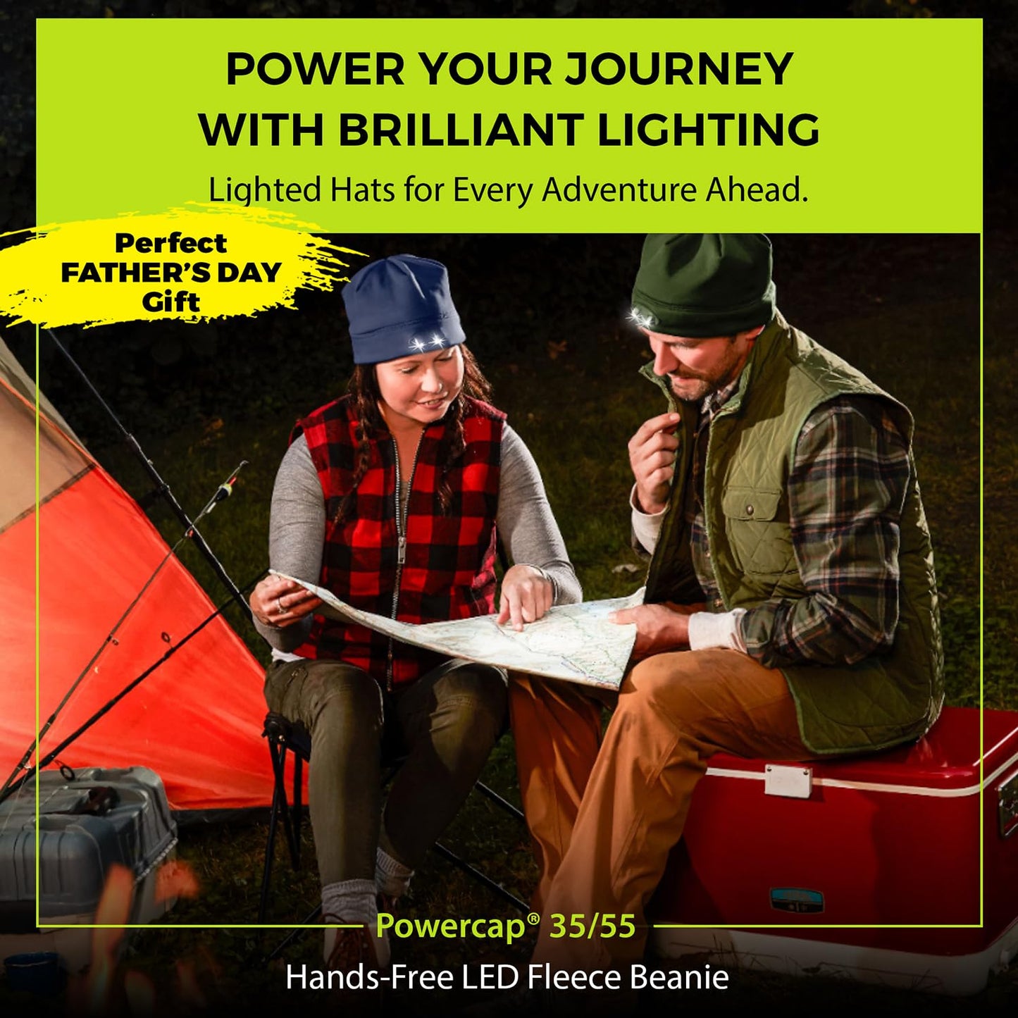 POWERCAP LED Beanie Cap 35/55 Ultra-Bright Hands Free LED Lighted Battery Powered Headlamp Hat - Black - One Size