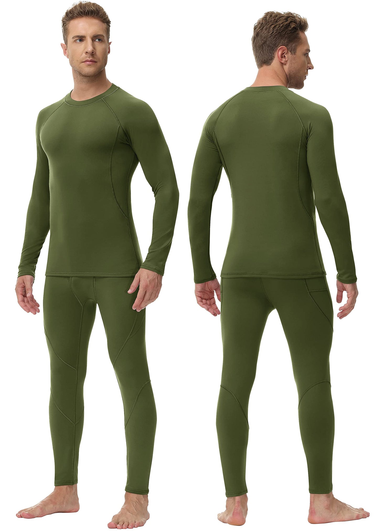 TOREEL Long Johns for Men Thermal Underwear for Men Fleece Lined Hunting Gear Mens Thermals Top and Bottom Set Dark Green