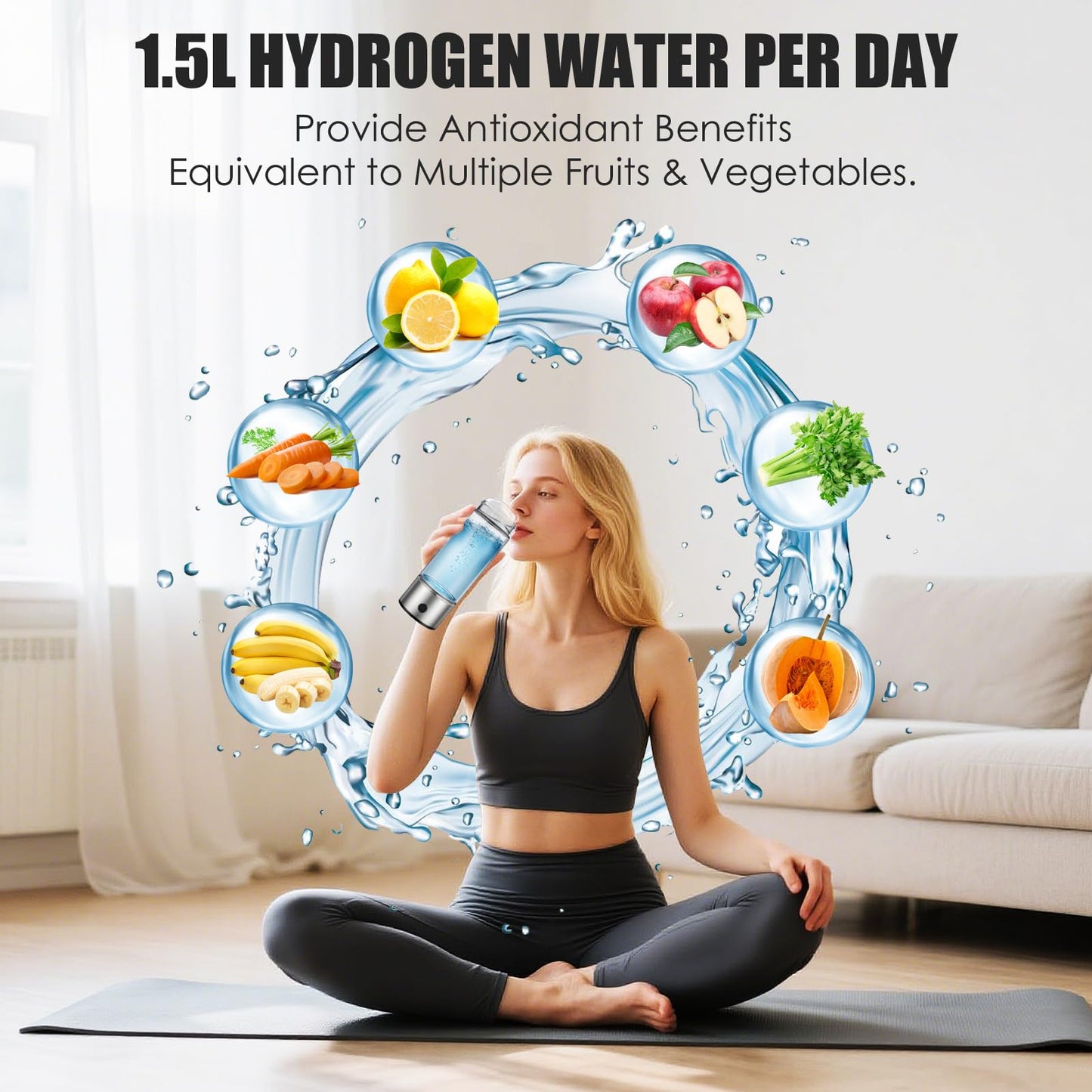 Hydrogen Water Bottles, Portable Hydrogen Water Generator with SPE PEM Technology Water Ionizer, Hydrogenated Water Machine Improve Water in 3 Minutes for Family, Office, Travel, Exercise