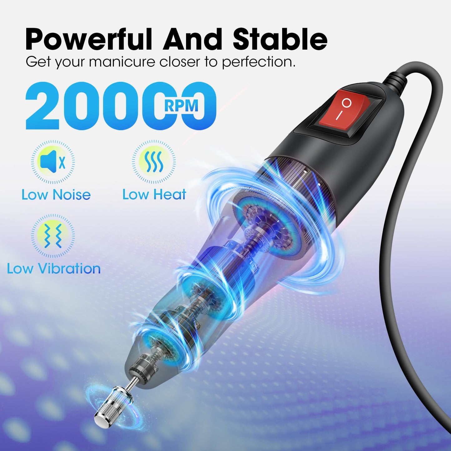 LAVAED Professional Electric Nail Drill Machine Nails File Electric Nail Drill Kit Low Noise Vibration with 156pcs Sanding Bands for Acrylic Nail Drill Gel Art Remover Polisher Manicure Pedicure