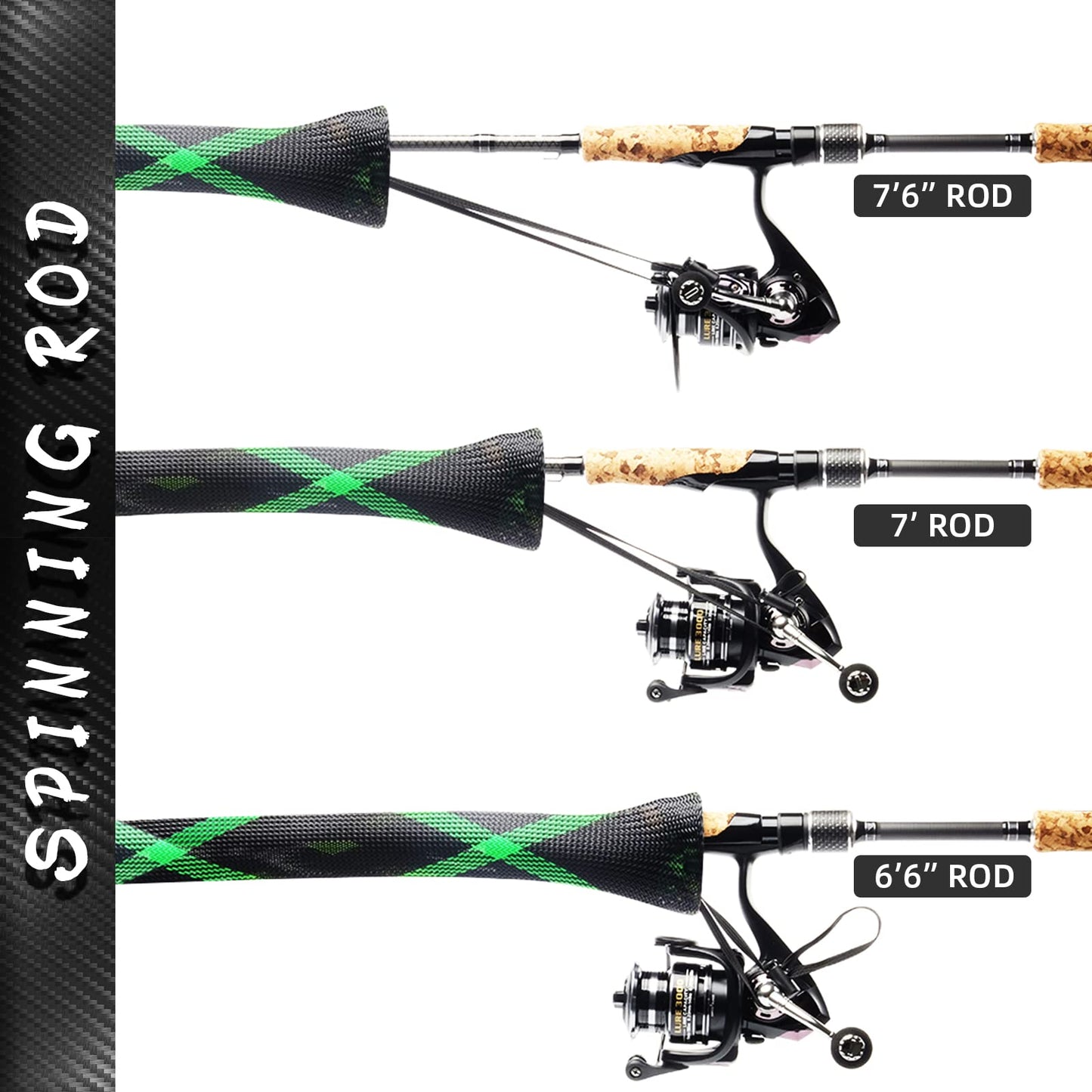 SF Standard Spinning Rod Sock Fishing Rod Sleeve Rod Cover Braided Mesh Rod Protector Pole Gloves Fishing Tools for Spinning Fishing Rod Green-Black-2PCS Fit Spinning Rod 6-1/2FT to 7-1/2FT