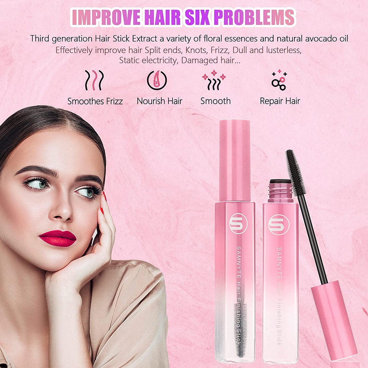 Samnyte Flyaways Hair Stick (4 Pack) - Hair Tamer, Finishing Mascara and Gloss Enhancer