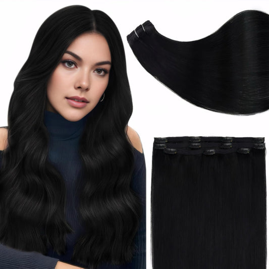 Full Shine Clip in Hair Extensions Jet Black Human Hair 16Inch Human Hair Clip in Extensions Double Weft Invisible And Comfortable for Thin Hair Lace Weft Straight Remy Hair Extensions 3Pcs 60Grams
