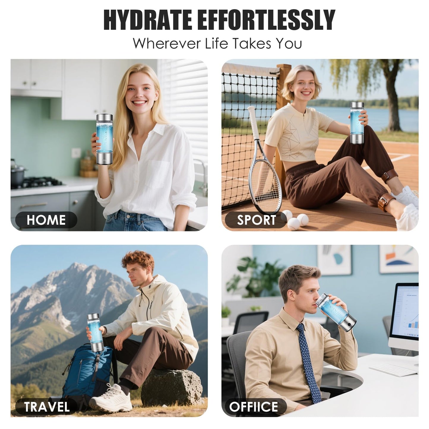 Hydrogen Water Bottles, Portable Hydrogen Water Generator with SPE PEM Technology Water Ionizer, Hydrogenated Water Machine Improve Water in 3 Minutes for Family, Office, Travel, Exercise