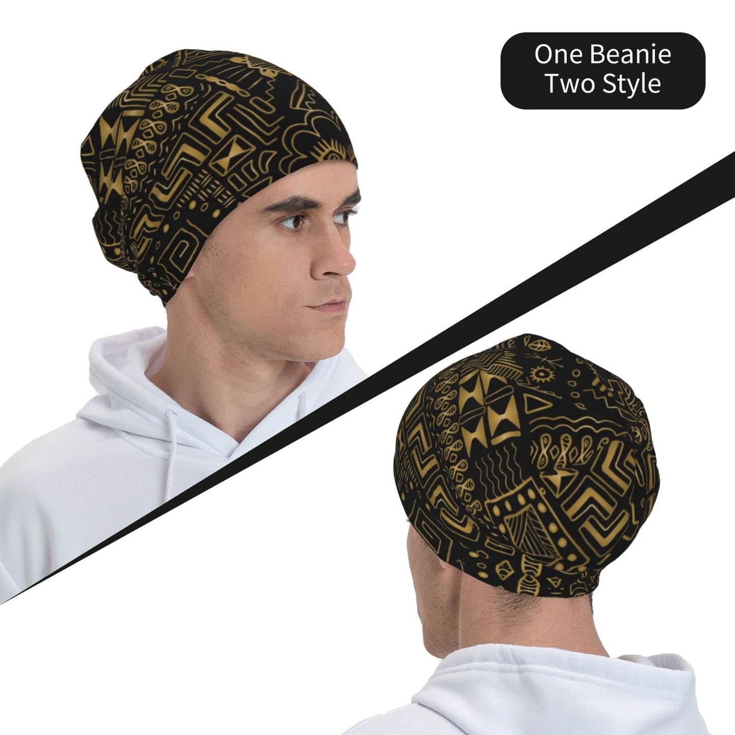 MANQINF African Slouchy Beanie Hat Unisex Warm Winter Hat Knit Beanie Skull Cap for Men Women