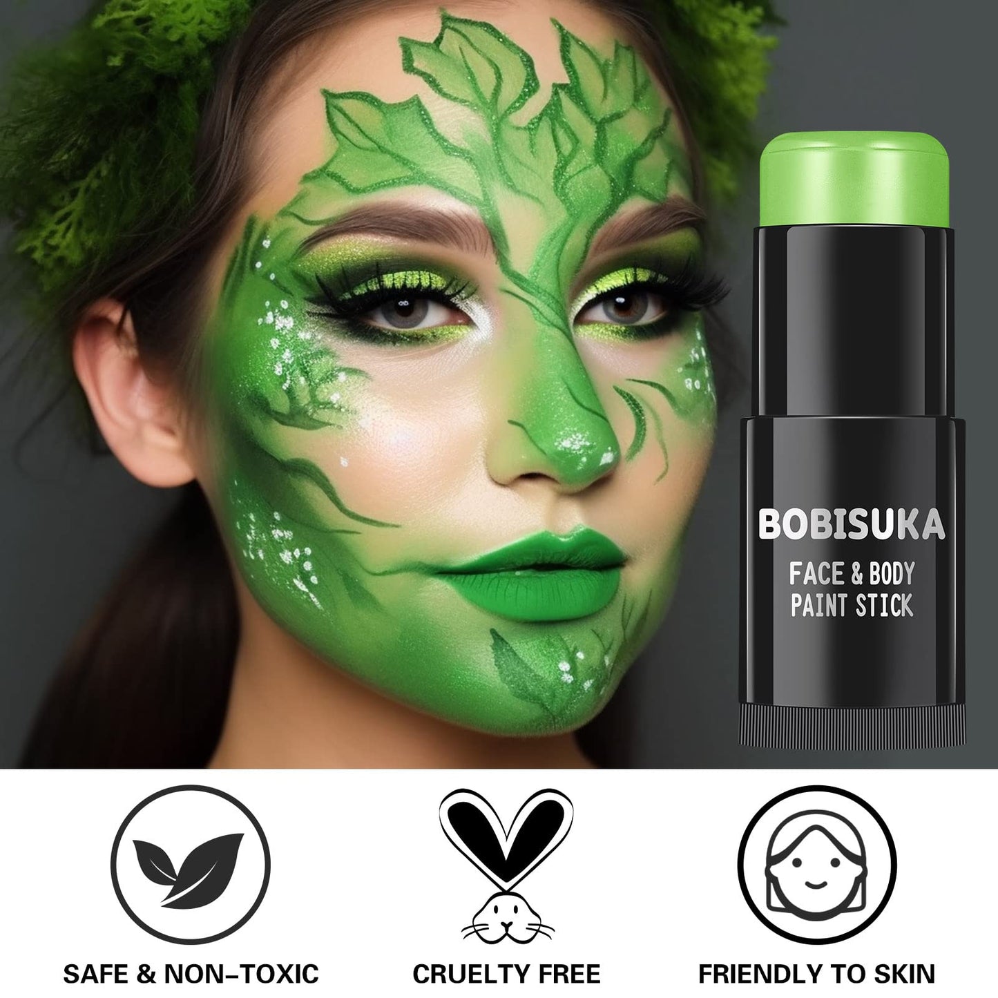 BOBISUKA Light Green Face Body Paint Stick, Lime Green Eye Black Painting Sticks for sports, Facepaints Kit for Halloween Makeup Zombie Witch Camouflage Goblin Cosplay Special Effects SFX Costume
