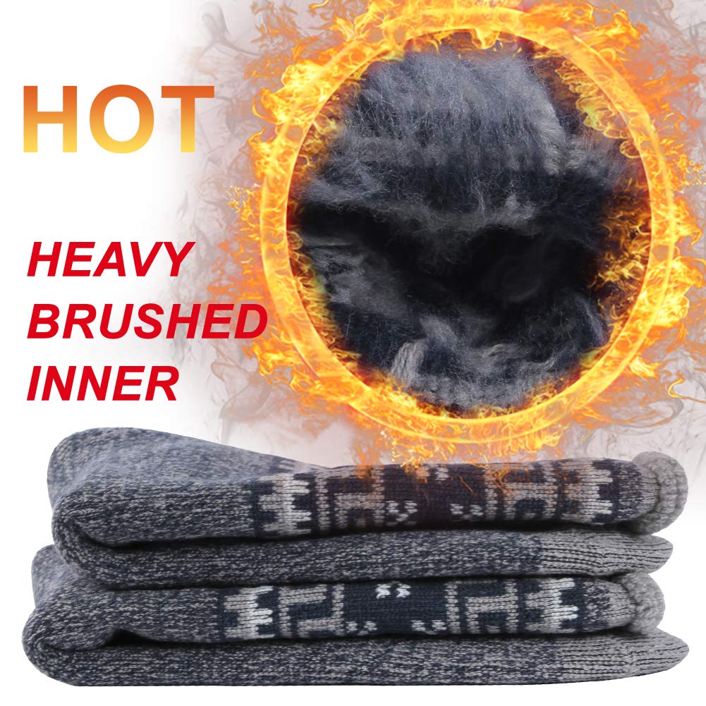 Sunew Heated Thermal Socks, Men’s Cold Winter Outdoor Athletic Warmest Insulated Hot Trapping Boot Skiing Socks, Big Boys’ Comfort Indoor Heavy Brushed Fuzzy Slipper Casual Socks, 2 Pack Pewter Large