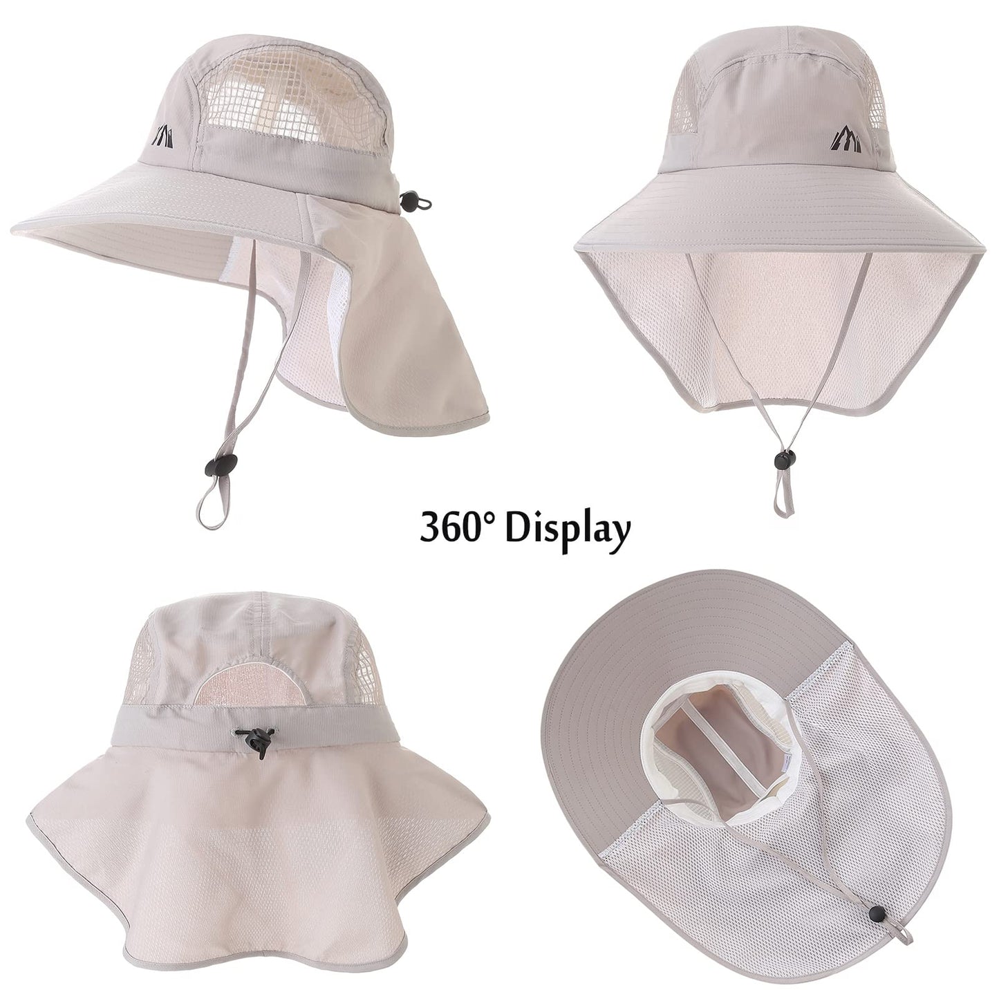 Womens Sun Protection Hat Foldable Waterproof Fishing Hat Women Neck Flap Wide Brim Gardening Hat with Ponytail Hole for Women Light-Gray