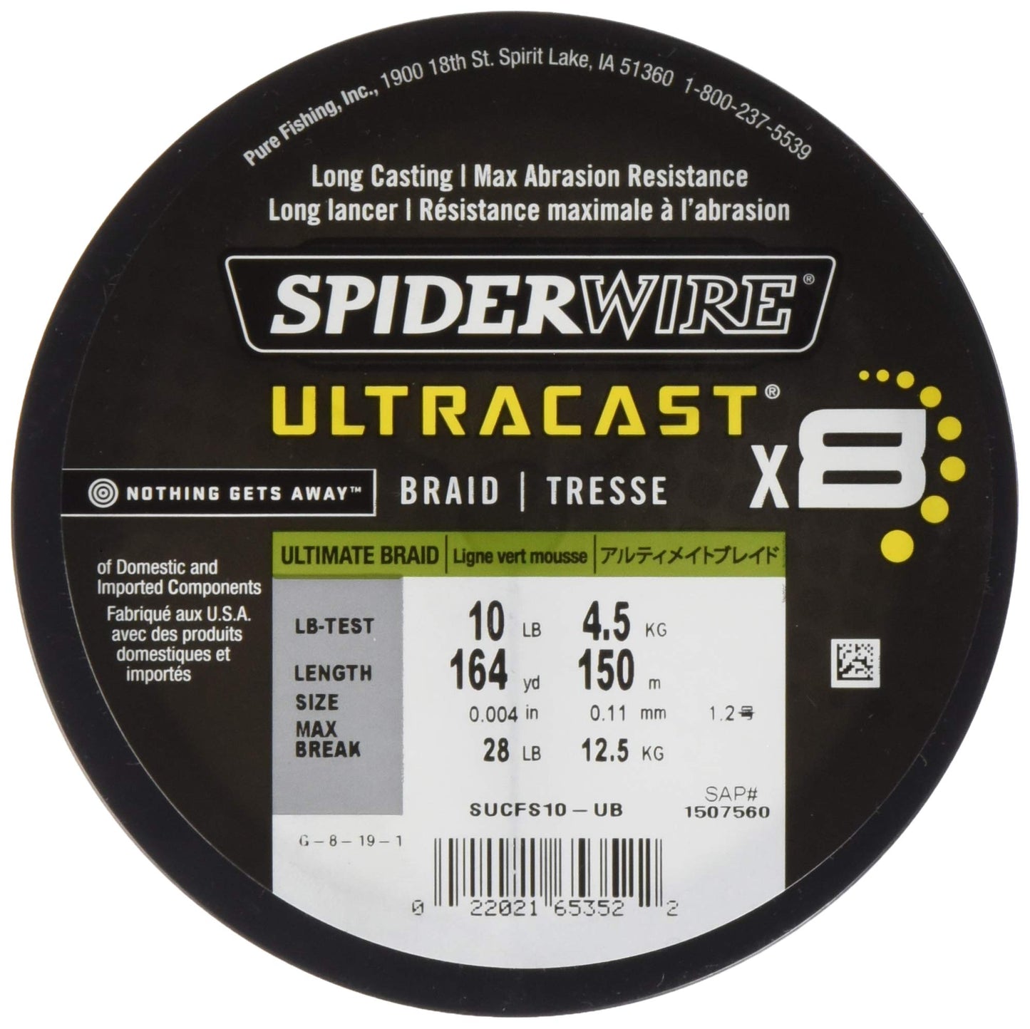 SpiderWire Superline Ultracast Braid, Ultimate Braid-Moss Green, 15lb | 6.8kg, 164yd | 150m Fishing Line