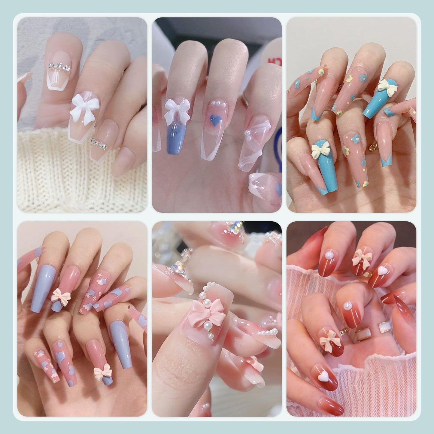 3D Nail Charms & Pearls Set - 600 Pcs, Pink & White Bows & Stars + White Pearls (2-4mm) for Nail Art DIY Decoration