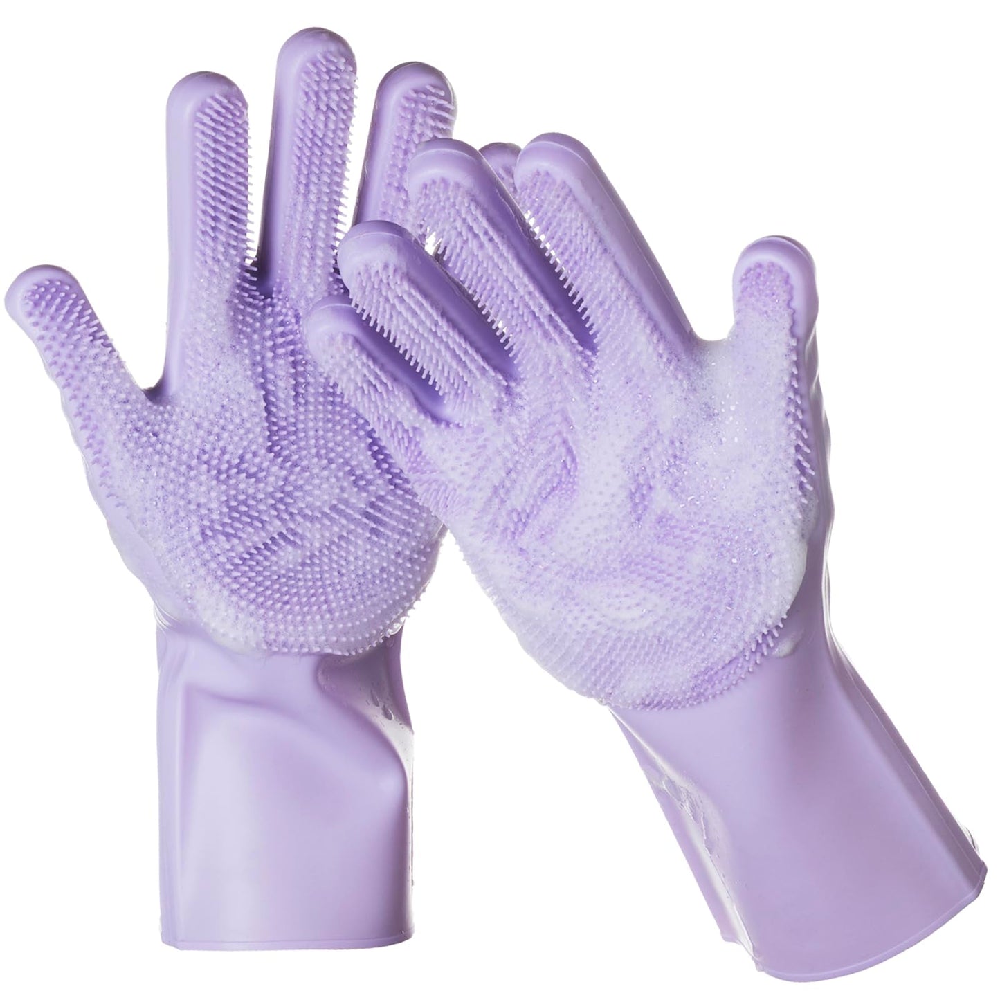 DELOMO Dog Washing Gloves 1 Pair: Soft and Gentle Silicone Pet Grooming Gloves - Bathing Scrubber Brush Mitt Grooming Shedding Fur Removal Massage for Dogs/Cats/Horse, Purple