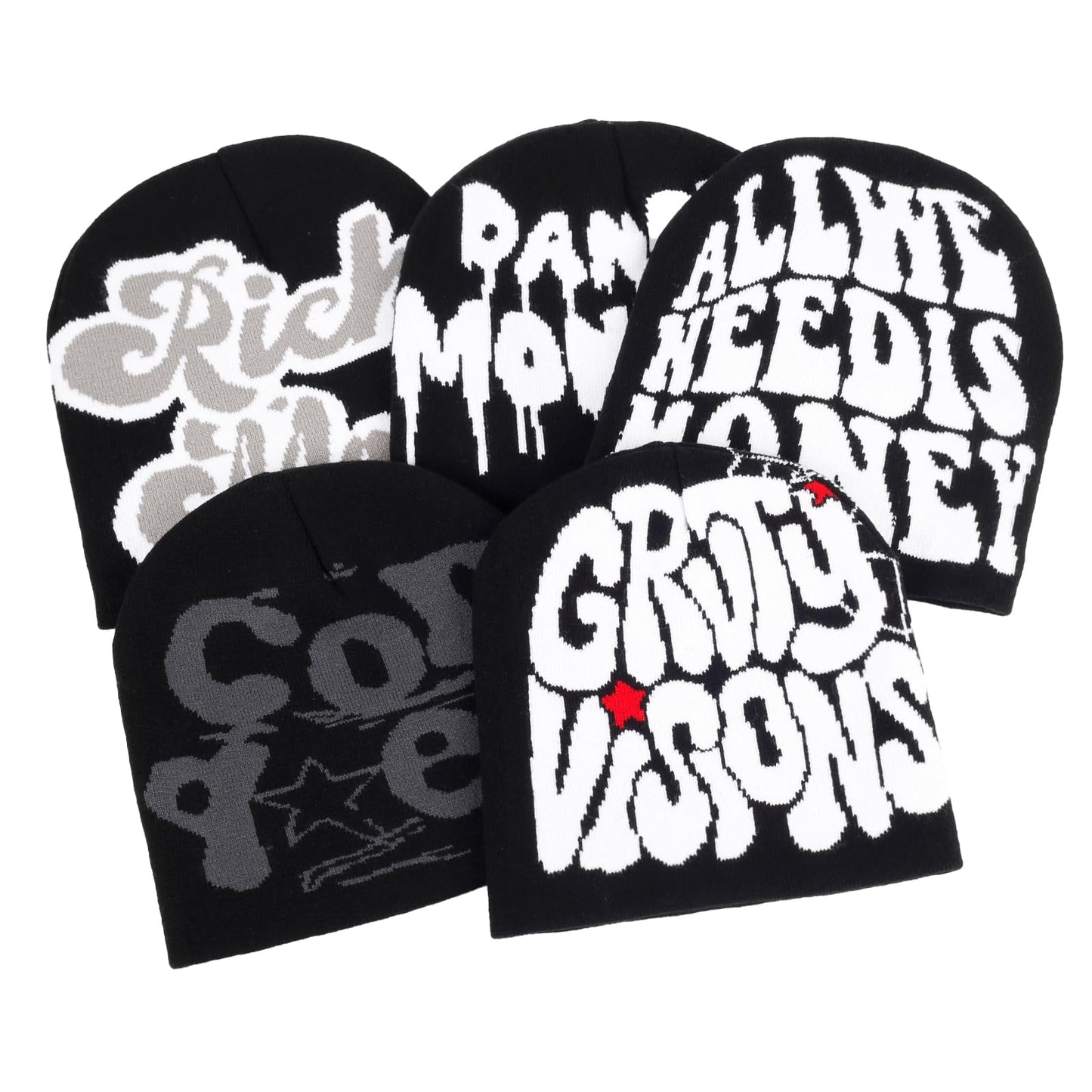 Qlauca 4Pcs Y2k Beanie Winter Knitted Graphic Beanie Warm Y2k Hat for Women Men