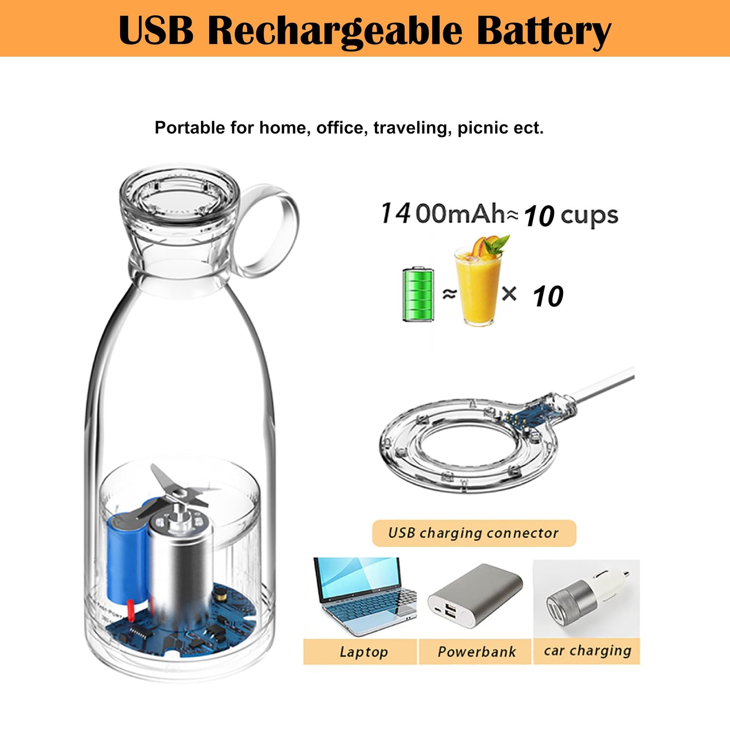 OTPEIR Portable Blender for Shakes and Smoothies with 11.83 Oz Travel Cup and Lid,Durable Stainless Steel Blades for Juice Blending Performance, Black