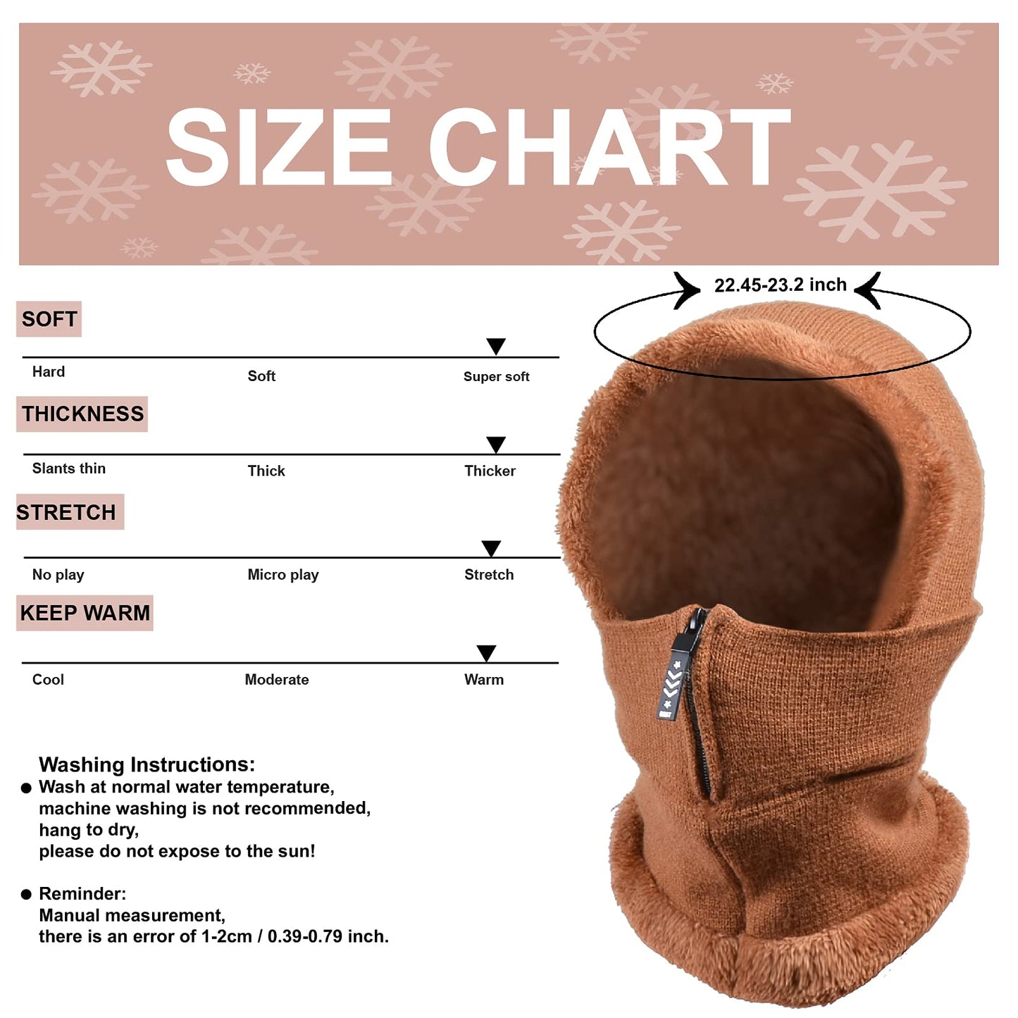 QUEBEAR Women Balaclava Beanie Fleece Hood Cycling Ski Thermal Face Cover Hat Winter Warm Cap Scarf for Cold Weather Brown