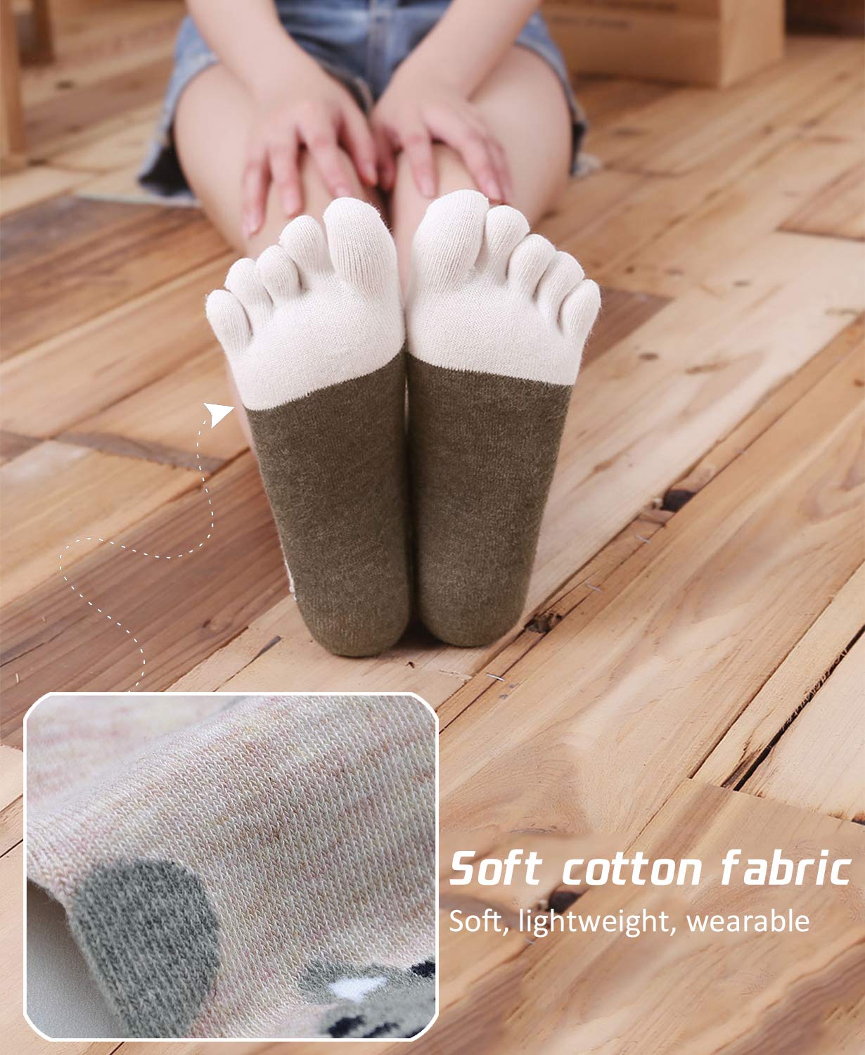 Hellomamma Women's Toe Sock Cute Cat Dog Ankle Sock Cotton Athletic Running Five Finger Socks for Girls Multicolor 5-12