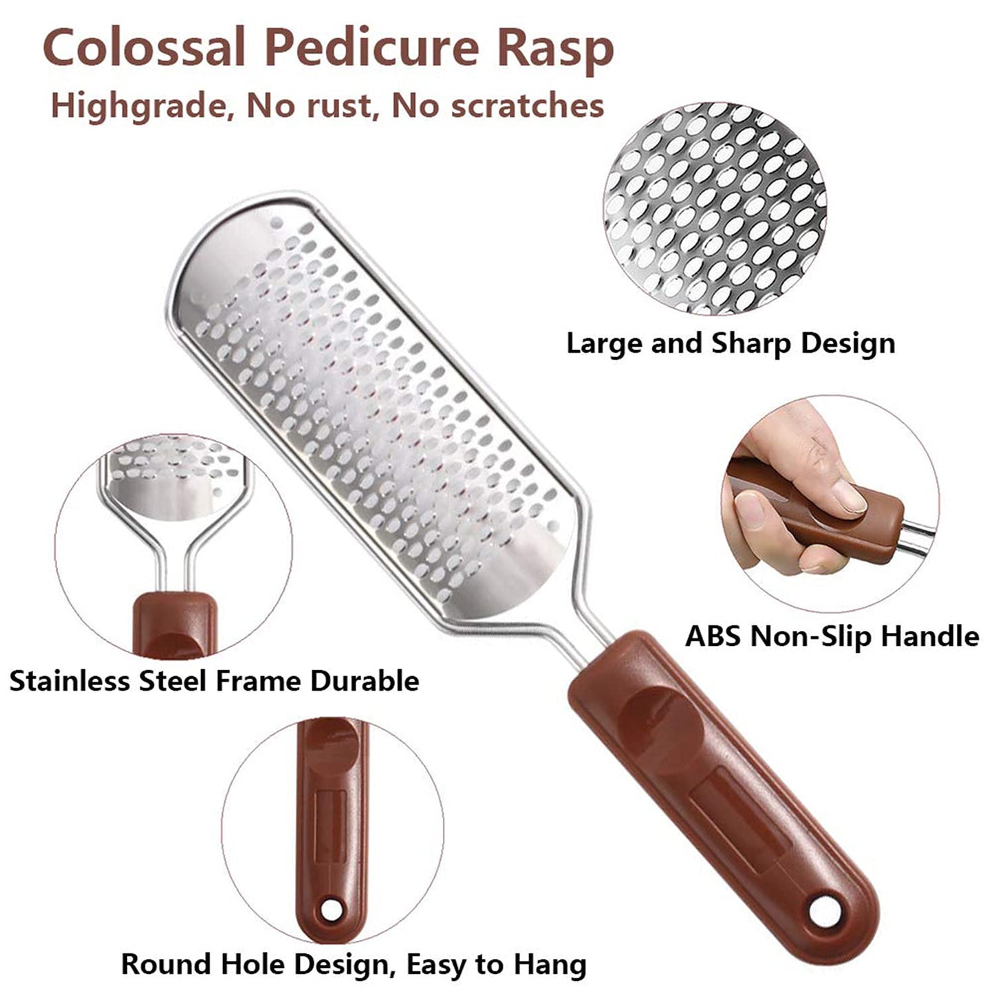 Colossal Foot Rasp & Wood Handle Callus Shaver (10 Replacement & 1 Foot File Heads), Pedicure Foot File Kit, Heel Scraper for Feet, Foot File Callus Remover