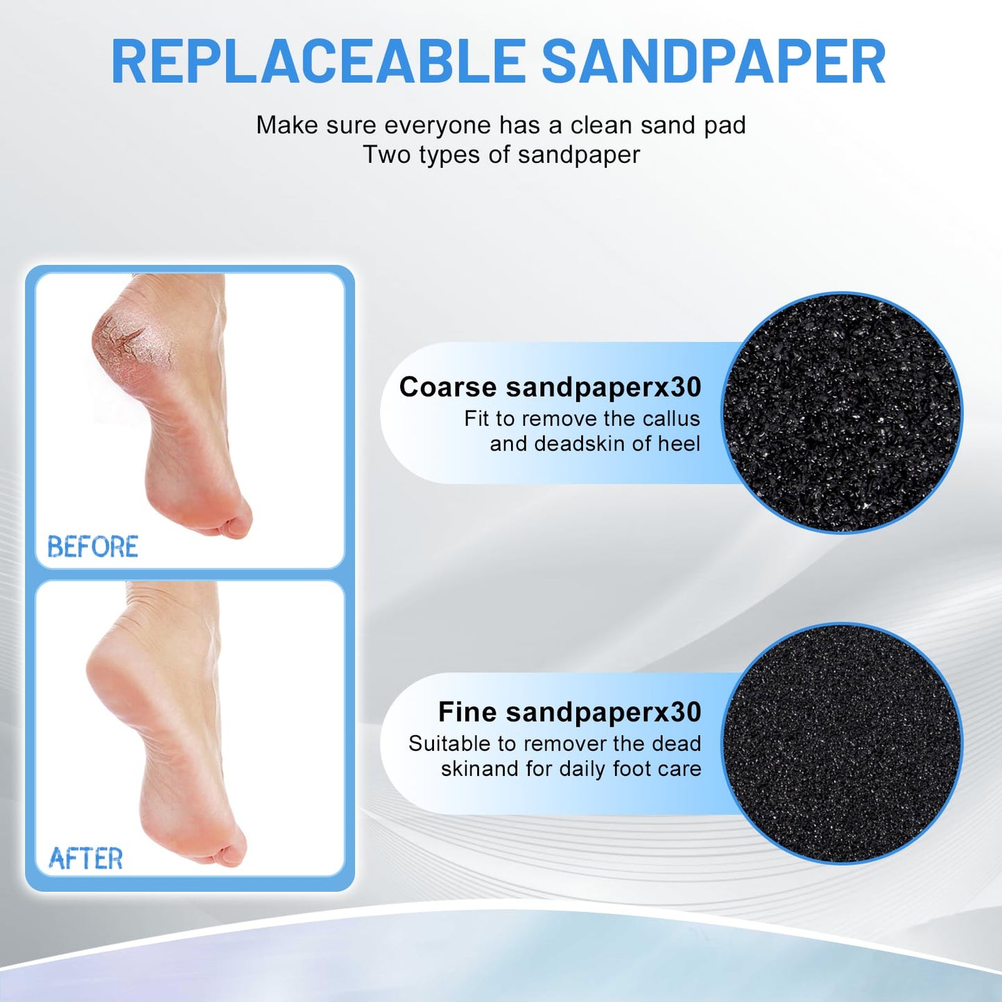 krofaue Electric Callus Remover for Feet Adjustable Speed Electric Foot Filer 60pcs Replacement Sandpaper Disk Electric Foot Grinder Professional Foot Sander for Dead Skin Calluses(Silver)
