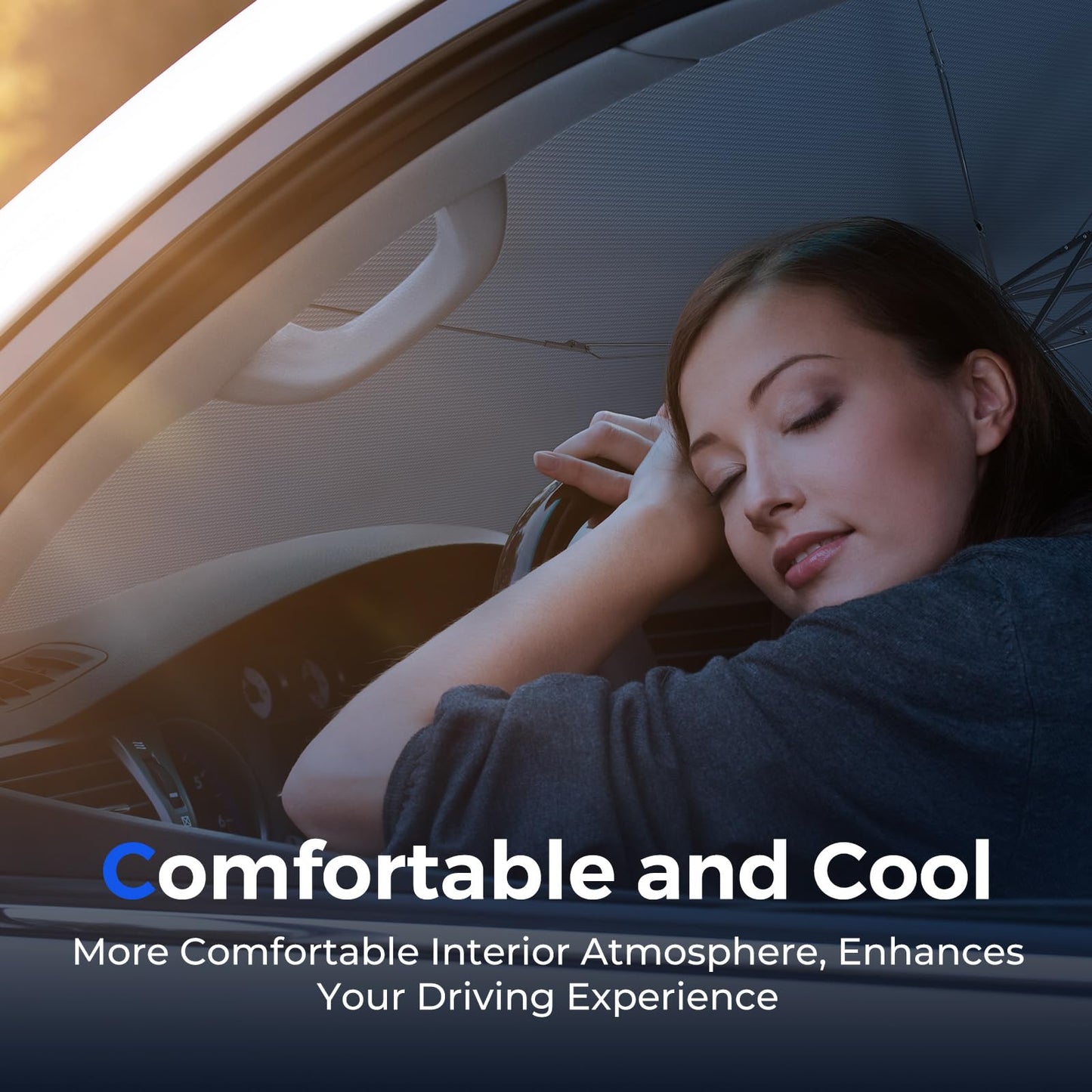Syncwire Car Windshield Sunshade Umbrella - Enhanced Vinyl Coating for Superior Sun and Heat Protection, Keeps Vehicle Cool and Preserves Interior, Innovative Edge Design
