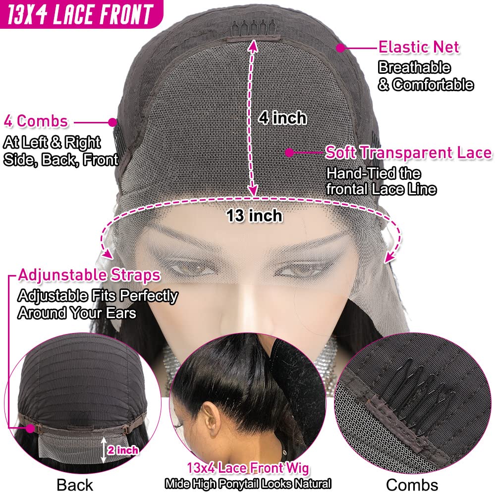 Hermosa 13x4 Lace Front Human Hair Wigs Pre Plucked with Baby Hair 180 Density 9A Straight Human Hair Lace Front Wigs for Black Women Black Color 14 Inch