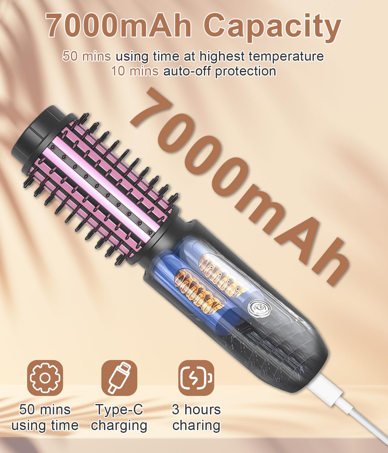 Fitdafit Cordless Hair Curling Iron Brush, 1.5" Mini Cordless Hair Curler, 3-in-1 Travel Curling Brush Hair Straightener Comb Rechargeable, 410℉ Heated Ionic Curling Tool for All Styles, Black