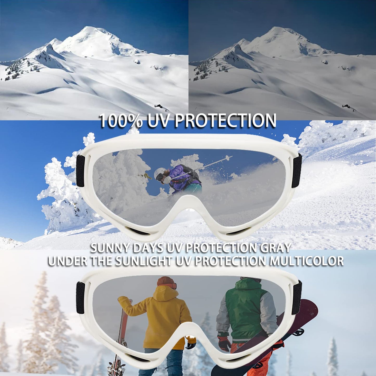 Reseldda 3-Pack Ski Goggles Snow Snowboard Motorcycle Goggles for Adult Men Women Youth Teens Kids Boys & Girls Winter Snow Sports Goggles (Pink+White+Black)