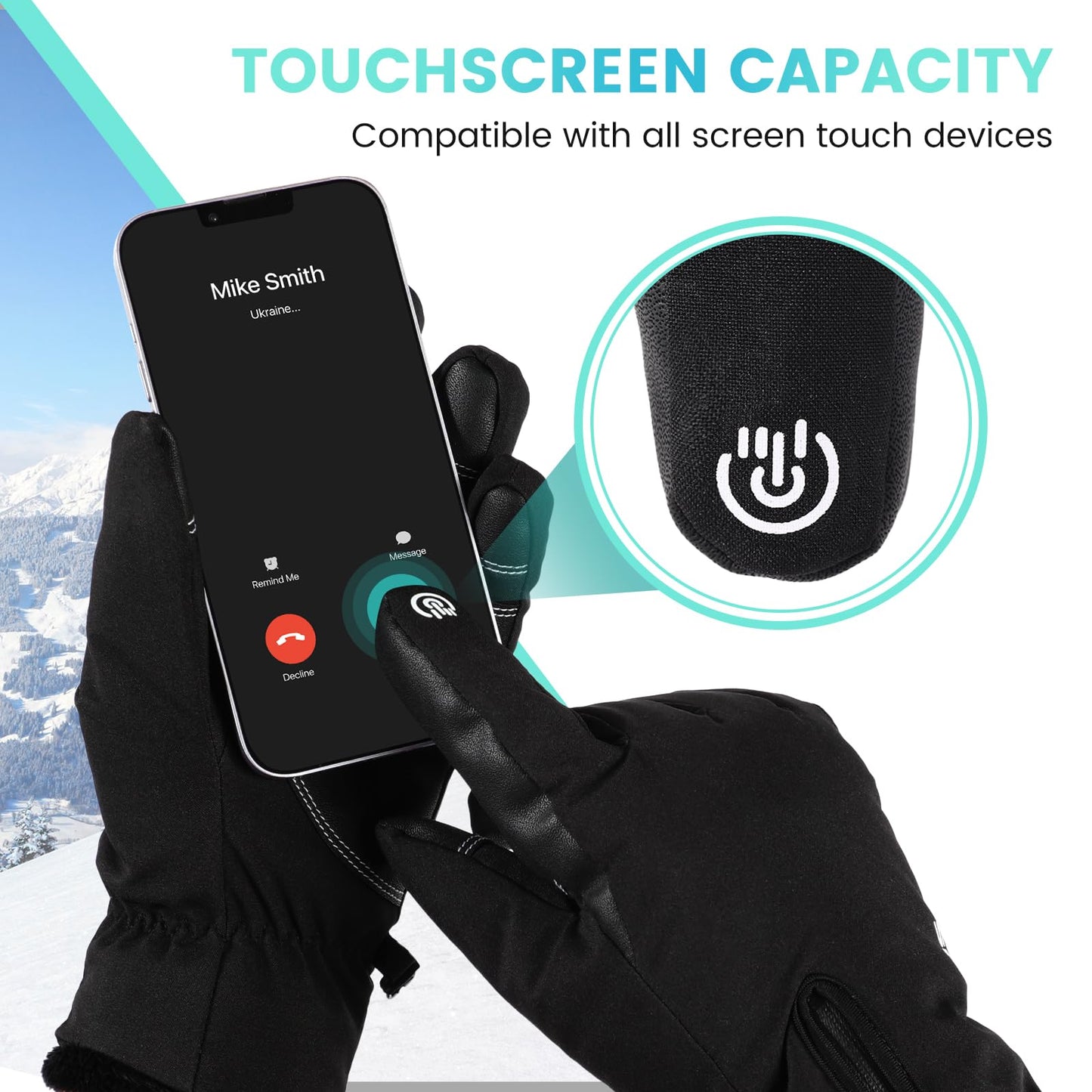 Trifabricy Ski Gloves - Waterproof Insulated Winter Gloves for Men and Women, Upgraded Touchscreen Snow Gloves for Cold Weather, Multi-Layer Warm Gloves for Skiing Snowbarding Driving - L