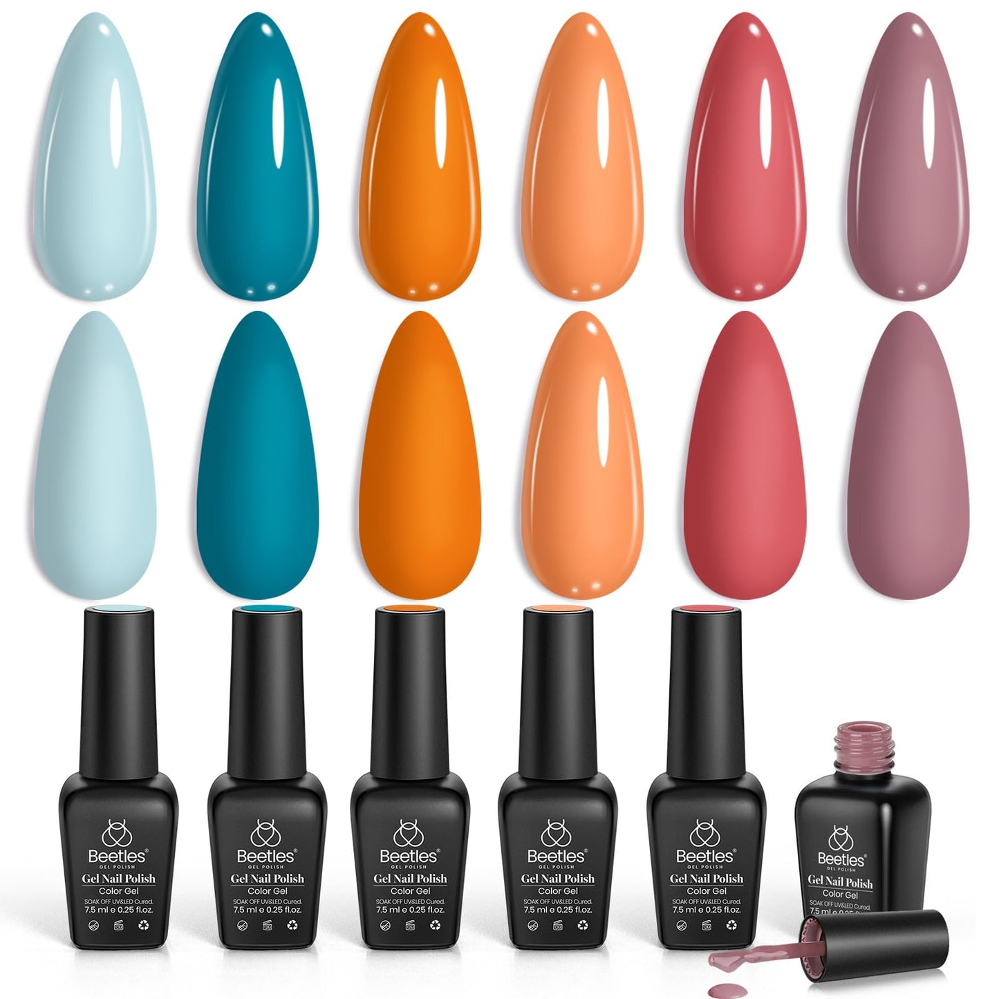 Beetles Fall Gel Nail Polish Set, Hotel California Collection Light Blue Orange Dusty Pink Gel Polish All Seasons Nail Art Manicure Kit Soak Off Uv LED Gel Gift for Girl Women