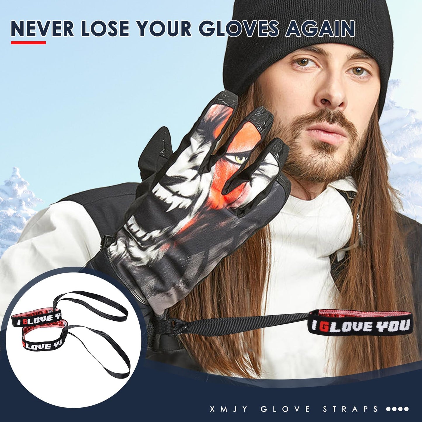 XMJY Upgraded Glove Leash, 2 Pairs Narrow Wrist Leash for Gloves, Comforty Glove Tether for Adults, Winter Ski Glove Leash Wrist Strap Mitten Leash, Men‘ Size 8-11