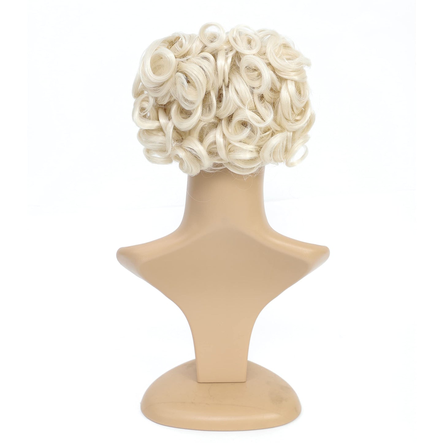 SWACC Short Messy Curly Dish Hair Bun Extension Easy Stretch hair Combs Clip in Ponytail Extension Scrunchie Chignon Tray Ponytail Hairpieces (Platinum Blonde-60#)