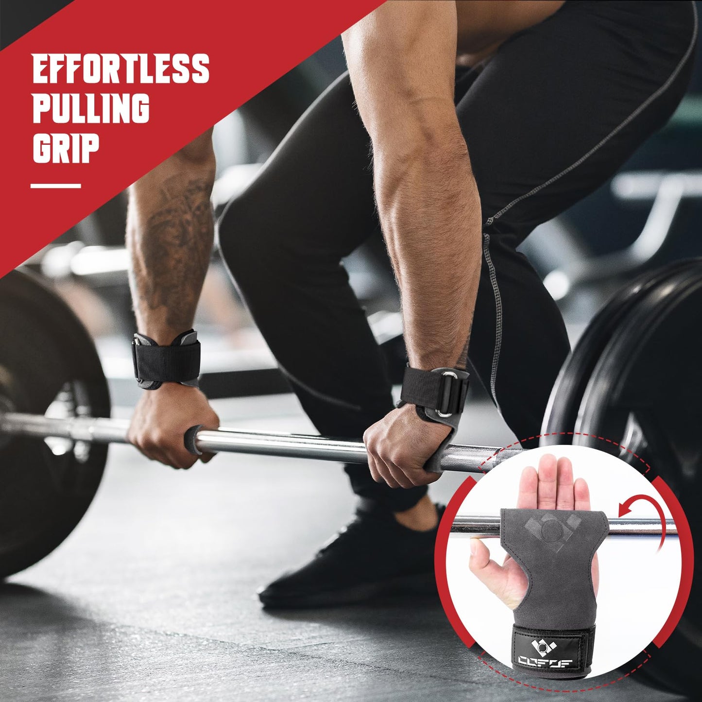 COFOF Weight Lifting Wrist Strap,Double Layer Leather Weightlifting Wrist Strap for Deadlift and Powerlifting, Adjustable Neoprene Padded Gym Workout Lifting Wrist Hooks for Men/Women(Pair)