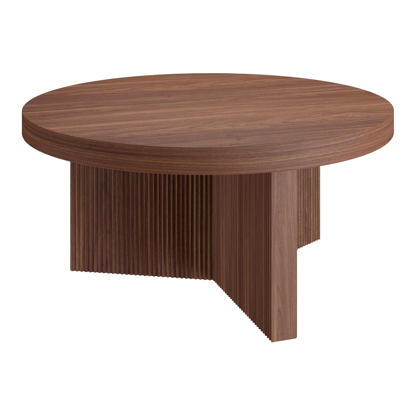 Henn&Hart 32" Wide Round Coffee Table in Satin Walnut, for Home, Living Room, Bedroom, Entertainment Room, Office