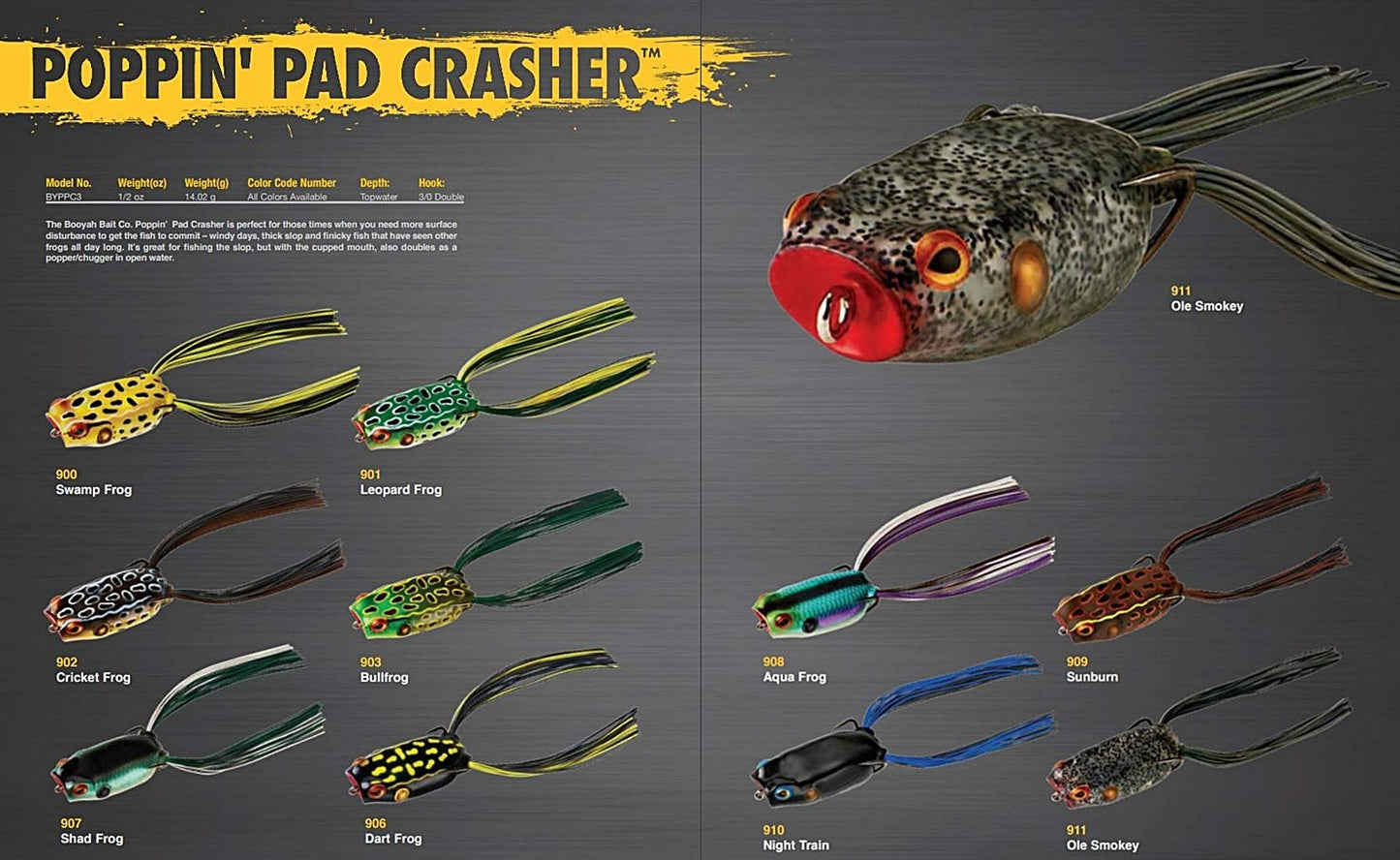BOOYAH Poppin' Pad Crasher Topwater Bass Fishing Hollow Body Frog Lure with Weedless Hooks, Leopard Frog