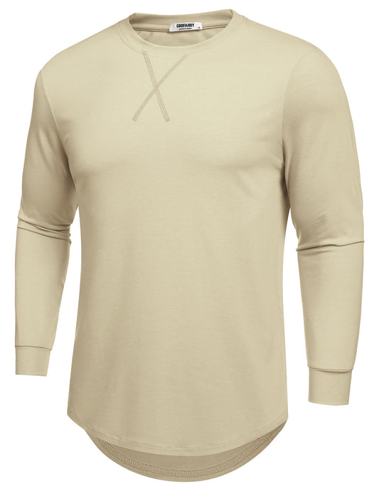 COOFANDY Mens Long Sleeve T Shirts 2 Pack Curved Hem Muscle Tees Cotton Crew Neck Basic Tops Fitness Drop Cut Hipster Shirt 2024 Winter Fashion Casual Shirt