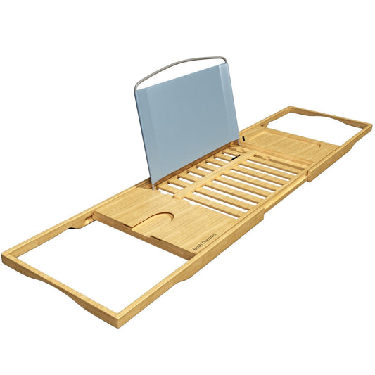 Bamboo Bathtub Tray - Wood Bath Caddy with Book, Phone, or Tablet Rest, Cup Holder, and Extended Sides for Bath Accessories by Home-Complete (Natural)