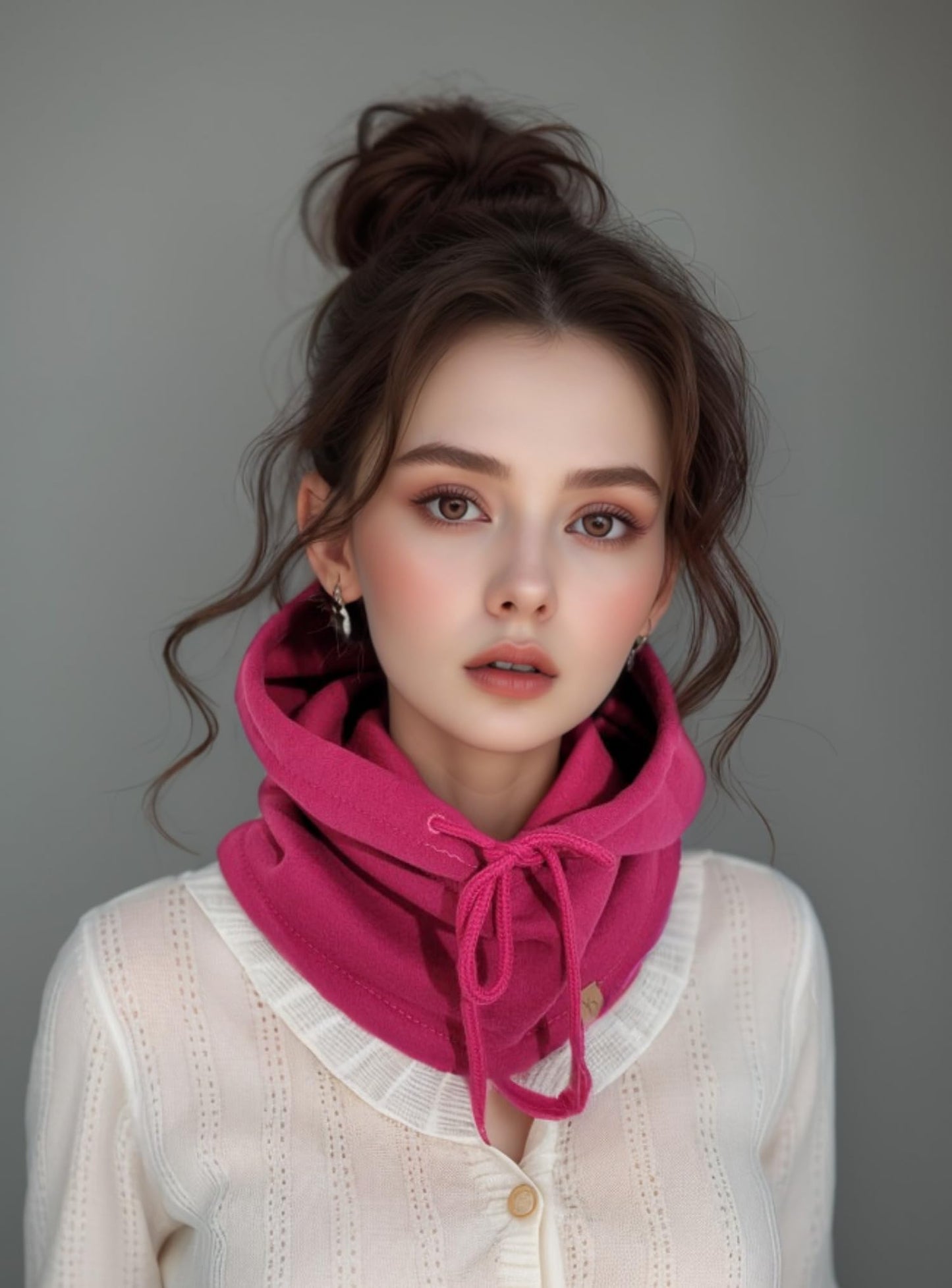 BA UNIQUE FASHION Unisex Sporty Snood Hat with drawstring Hood Scarf Neck Warmer Winter Balaclava Hood (Fuchsia)