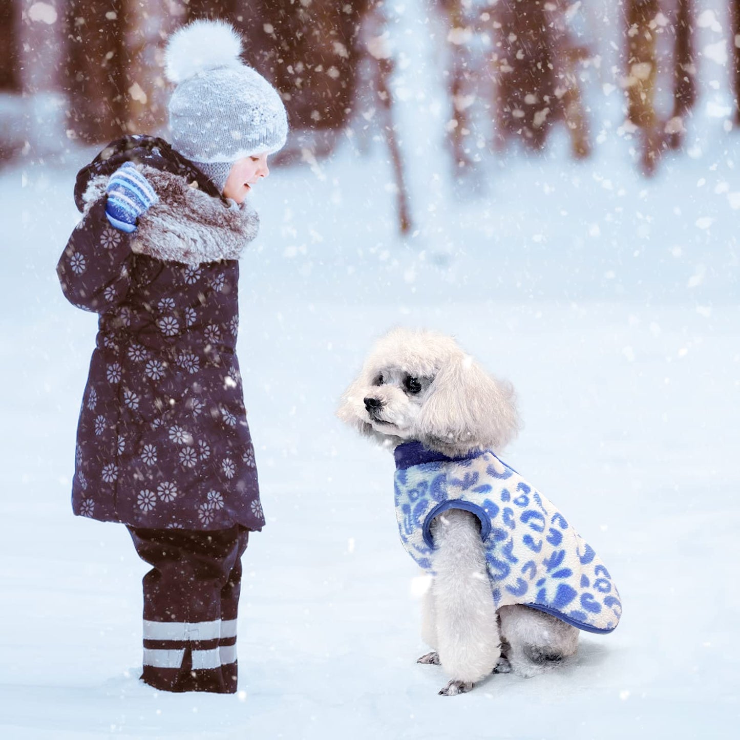 TONY HOBY Dog Cold Weather Coat, Thermal Fleece Dog Jacket, Dog Winter Jacket for Small Medium Dog (Blue&White, L)