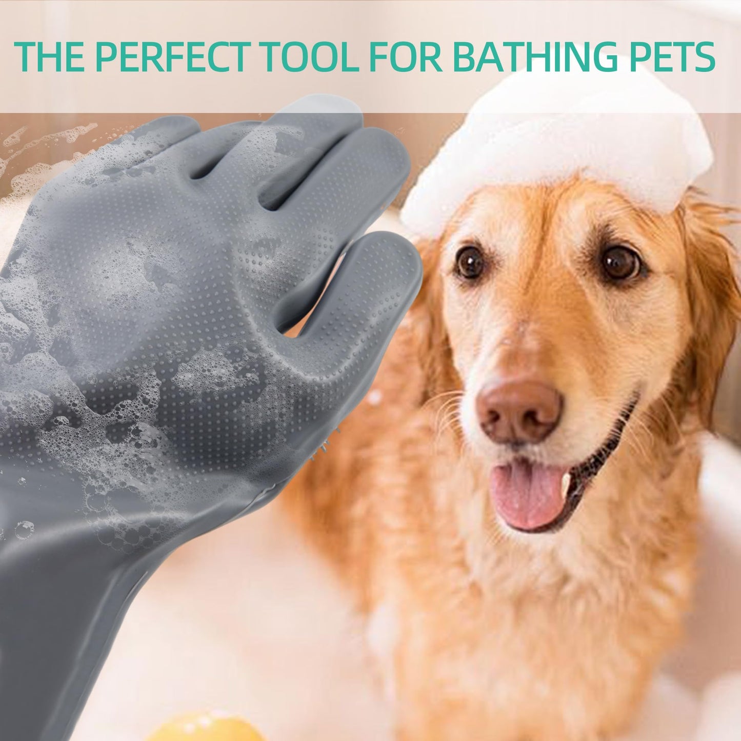 ROBATUN Dog Washing Gloves 2 Pack, Silicone Pet Hair Removal Glove with Soft Bristles & Finger Toothbrushes, Reusable Deshedding Scrubber for Dogs & Cats, Deep Cleaning & Anti-Slip Cuff