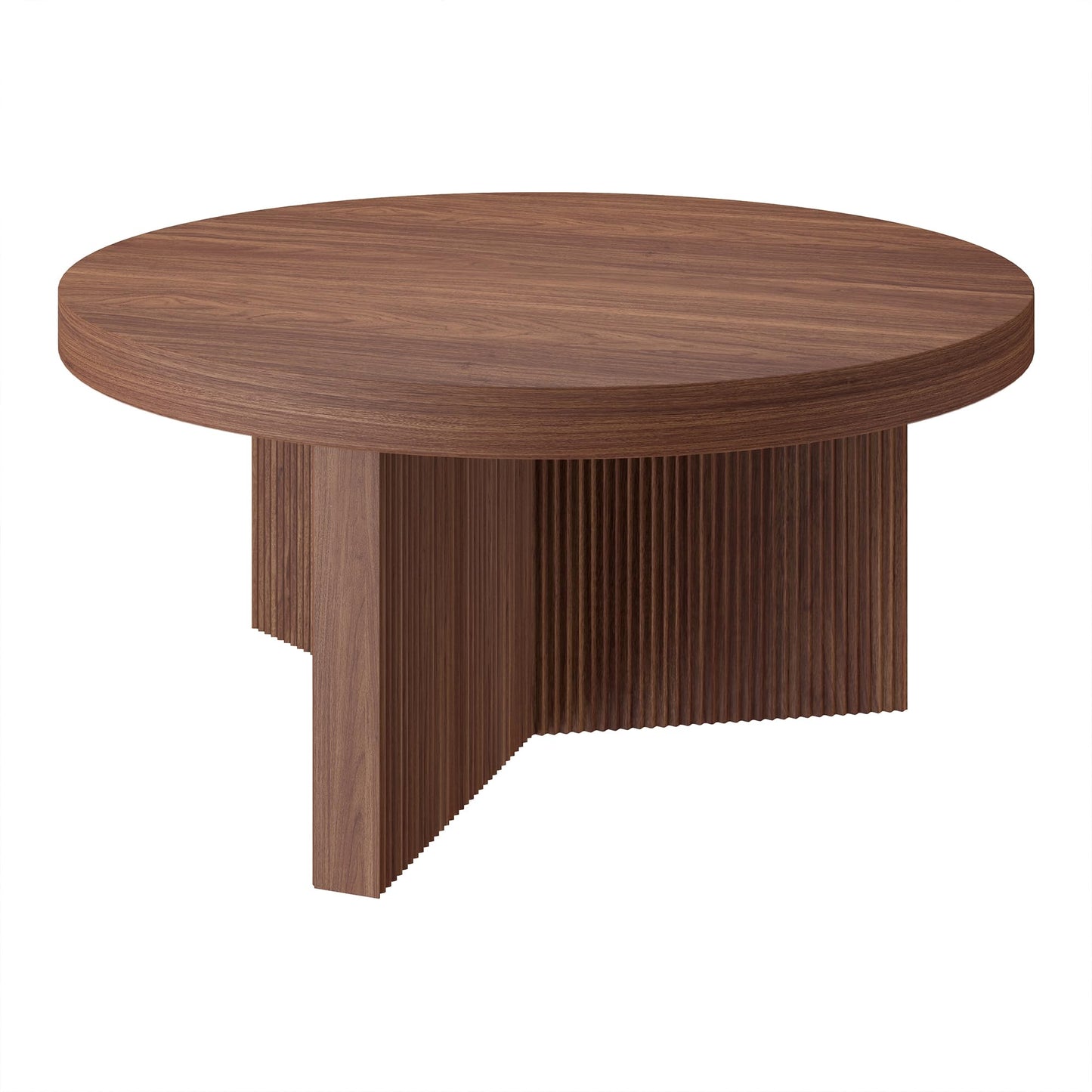 Henn&Hart 32" Wide Round Coffee Table in Satin Walnut, for Home, Living Room, Bedroom, Entertainment Room, Office